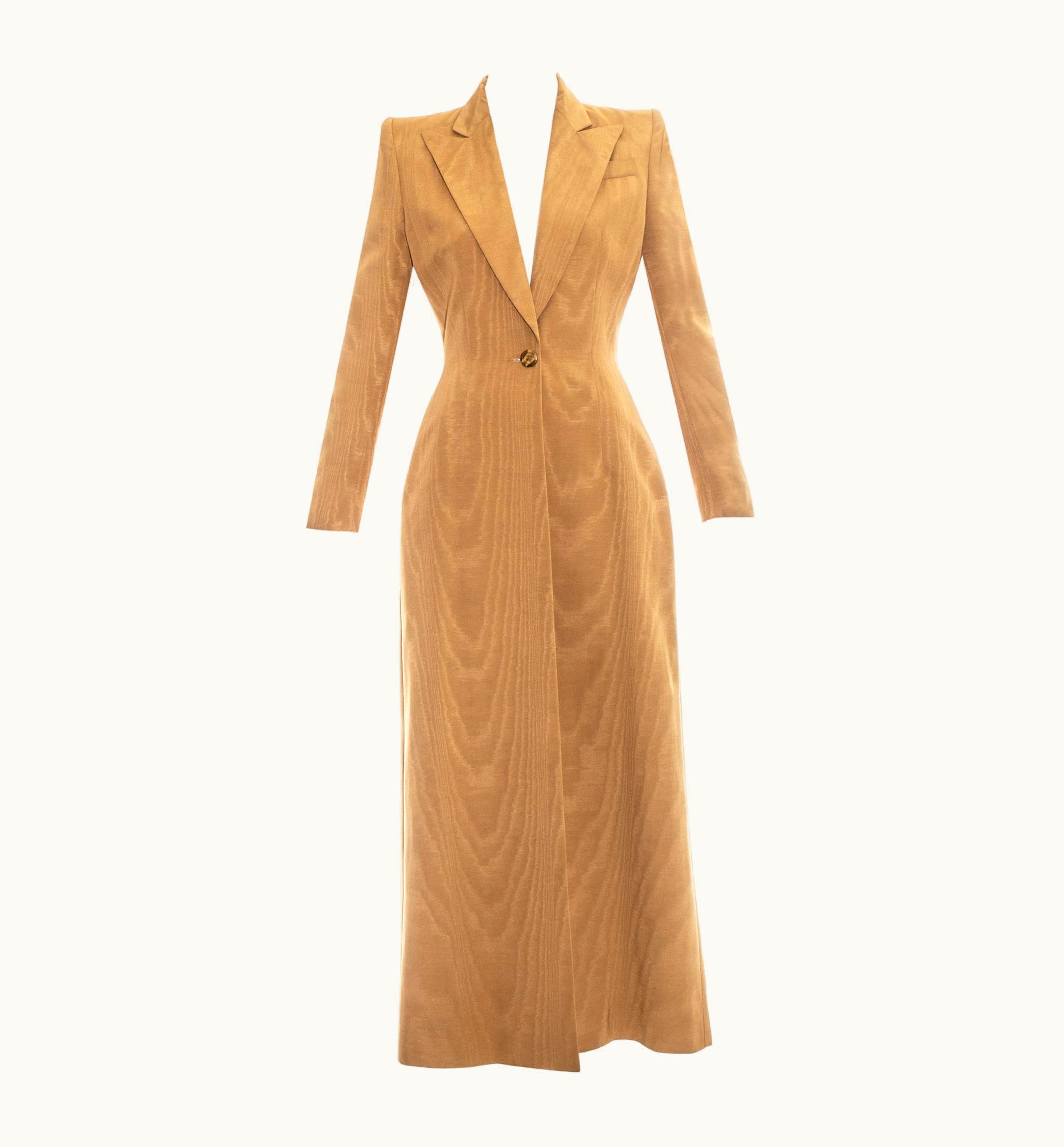 Alexander McQueen Givenchy By Alexander Mcqueen Camel Moire Rayon Tailored Maxi Jacket, AW 1997