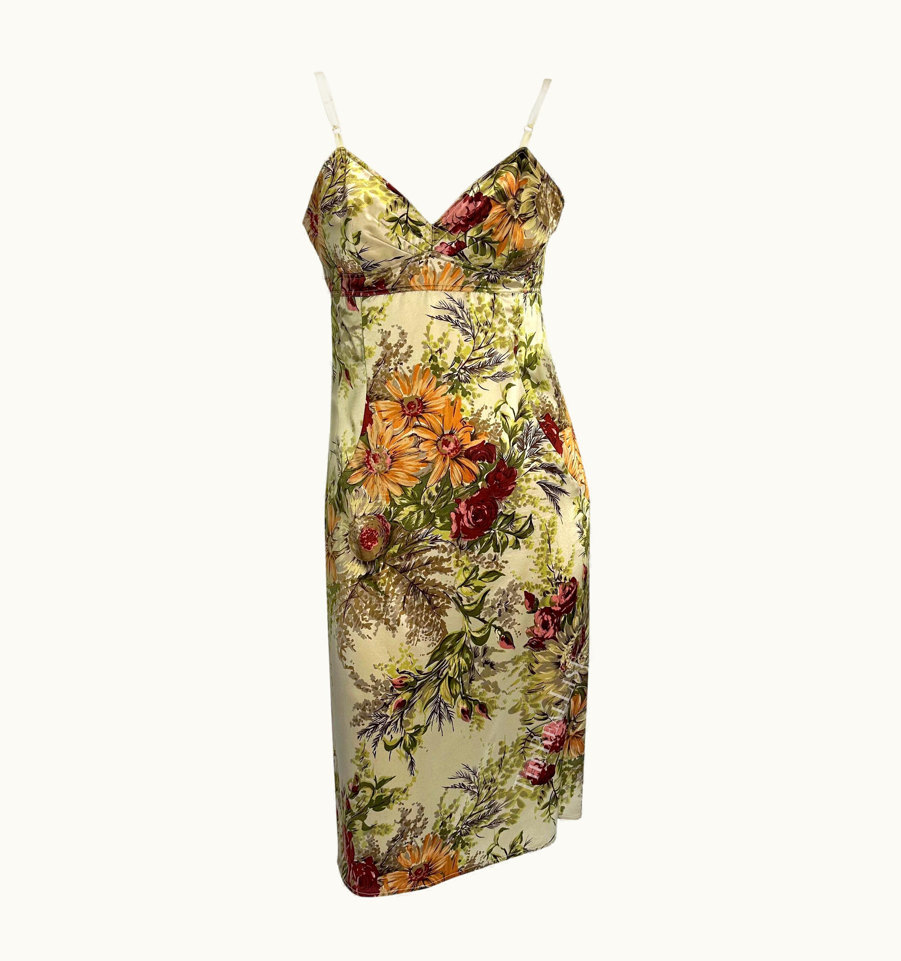 Dolce & Gabbana S/S 1997 Dolce & Gabbana Off-White Floral Satin Bralette Cutout Dress