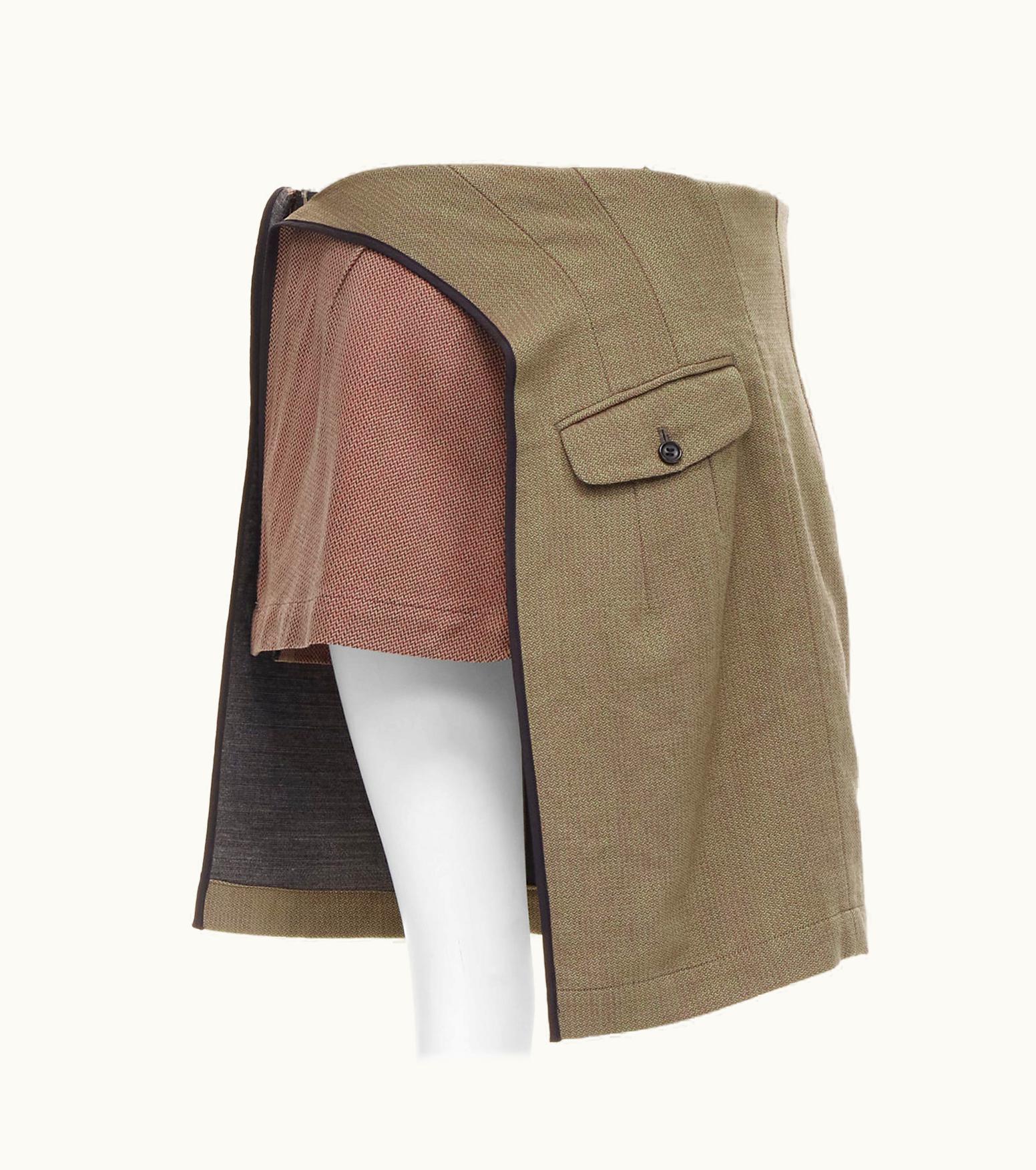 Junya Watanabe Vintage Junya Watanabe 1997 Wool Green Red Deconstructed Asymmetric Mini Skirt