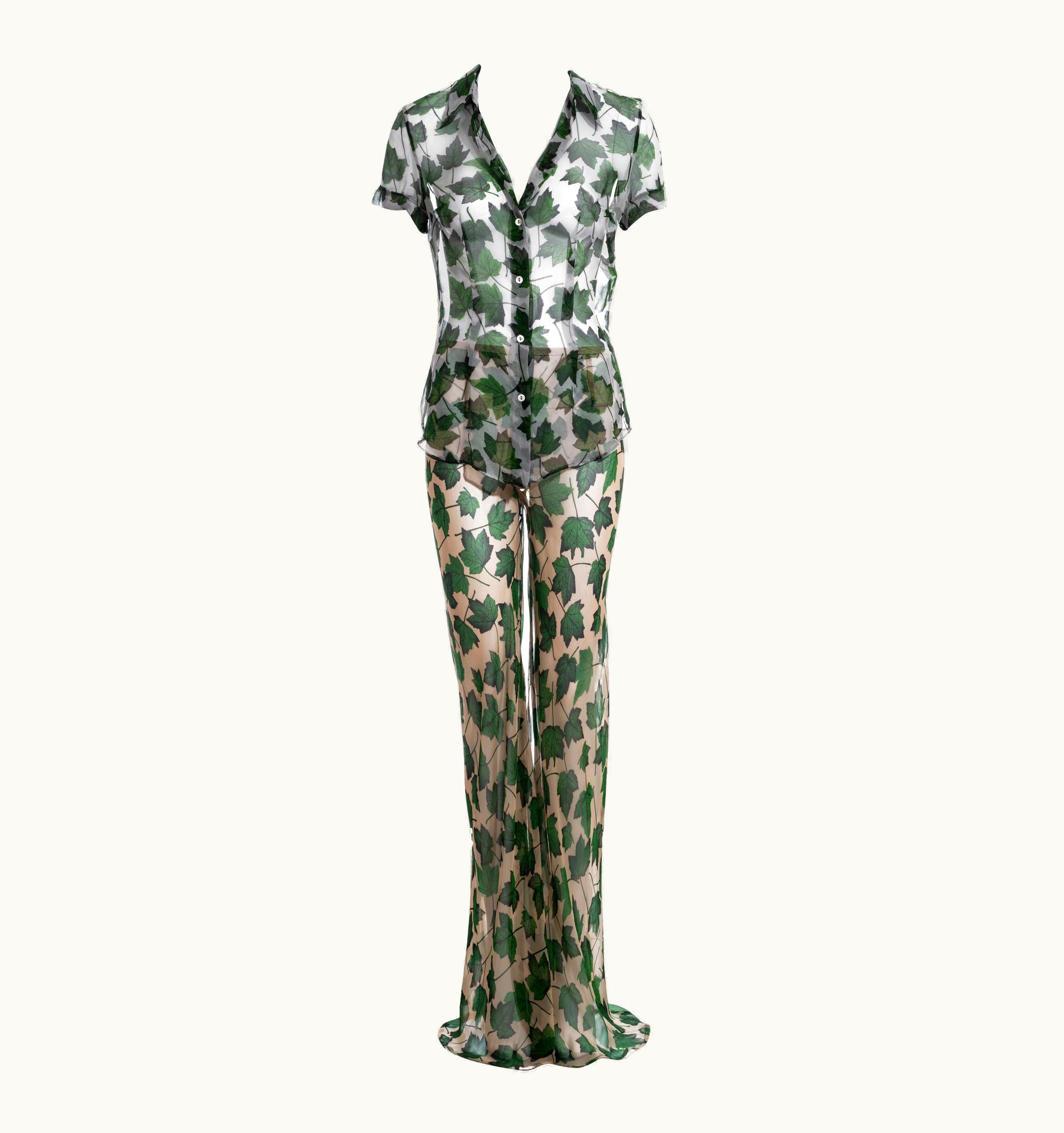 Dolce & Gabbana Dolce & Gabbana Leaf Print Silk Chiffon Blouse And Pants Set, S/S 1997