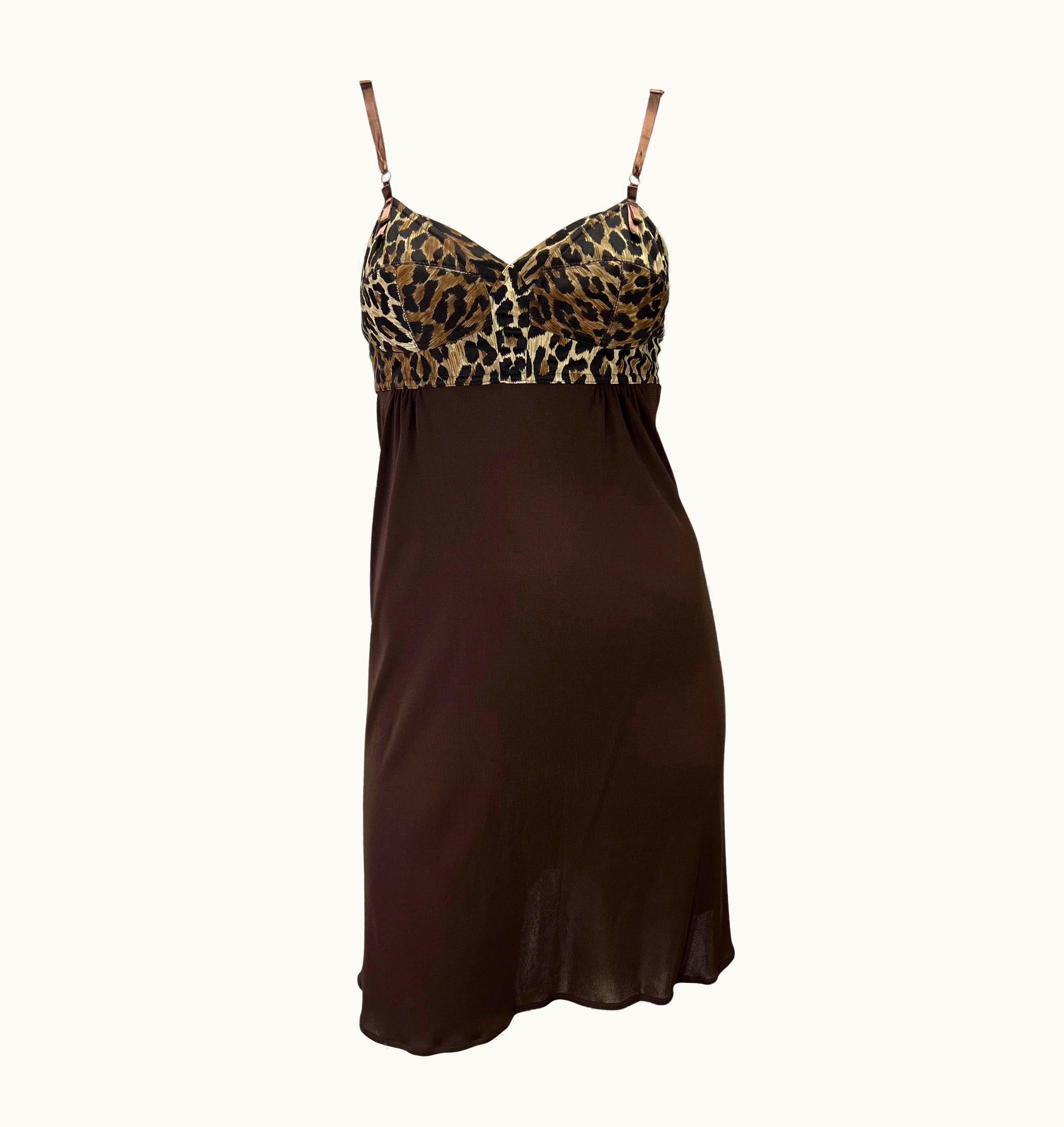 Dolce & Gabbana S/S 1997 Dolce & Gabbana Cheetah Print Sheer Brown Bustier Slip Dress