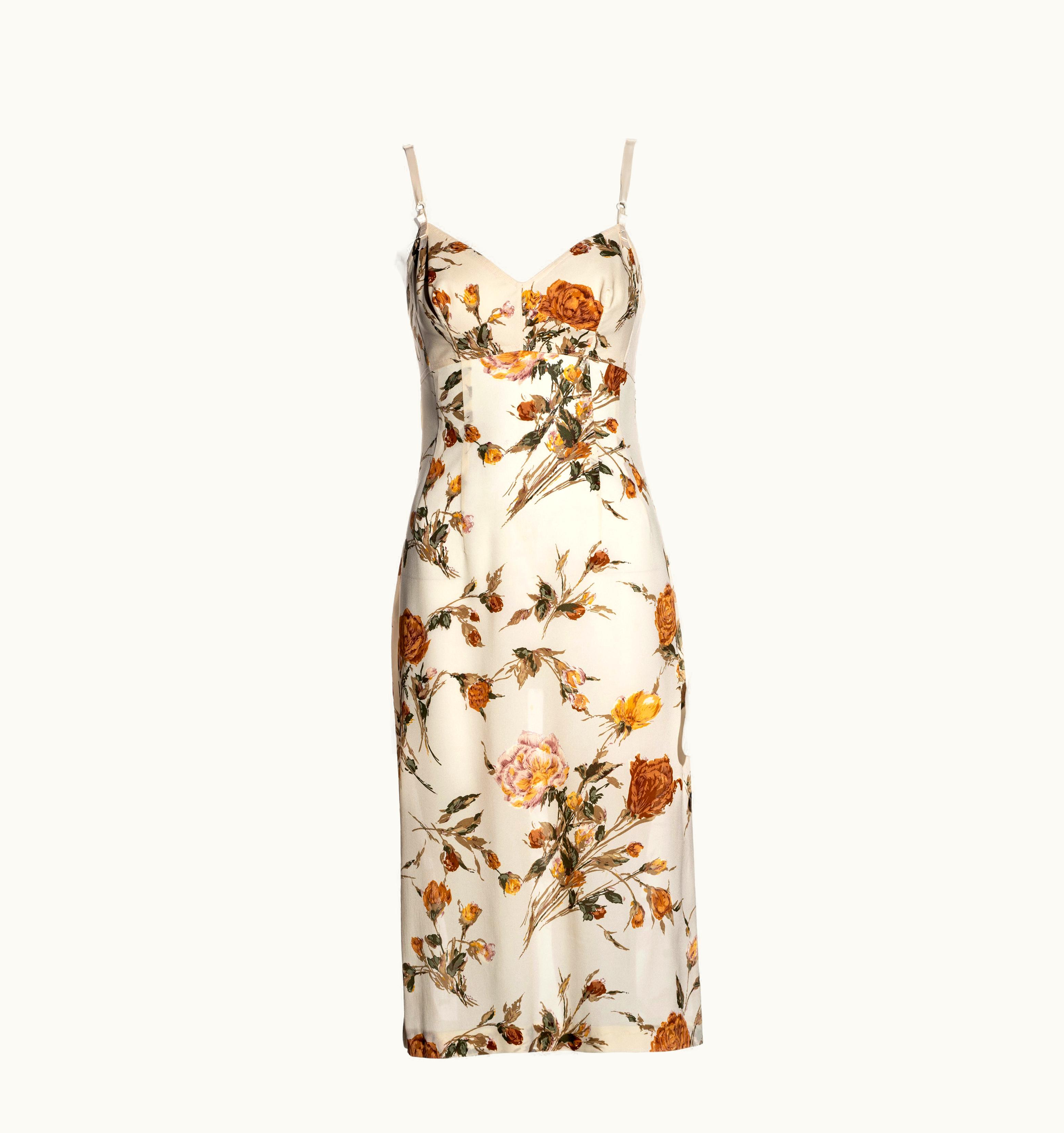 Dolce & Gabbana Dolce & Gabbana Cream Floral Silk Slip Dress And Wrap Cardigan Set, S/S 1997