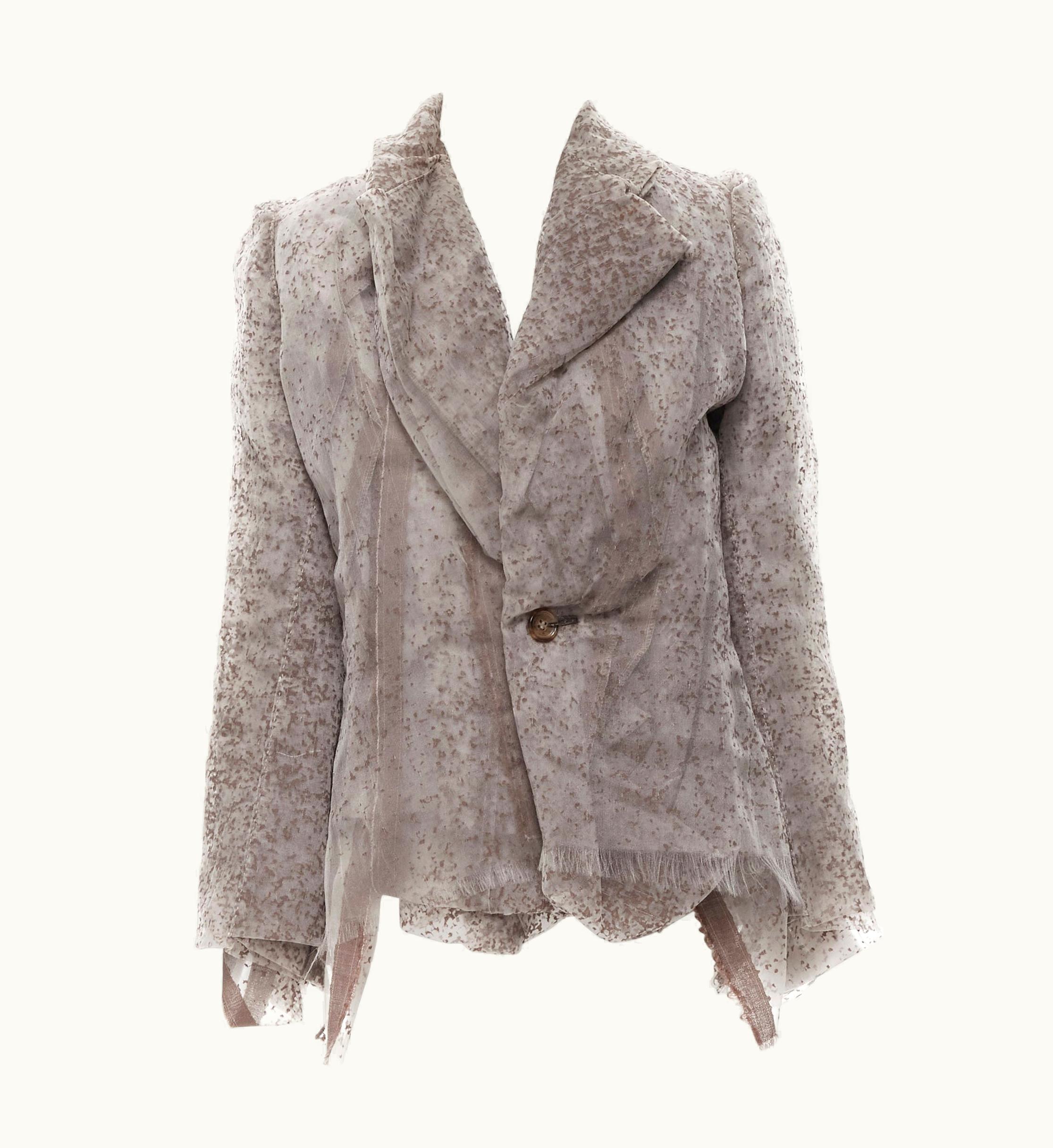 Junya Watanabe Vintage Junya Watanabe 1997 Brown Devore Grey Sheer Organza Raw Bundle Jacket