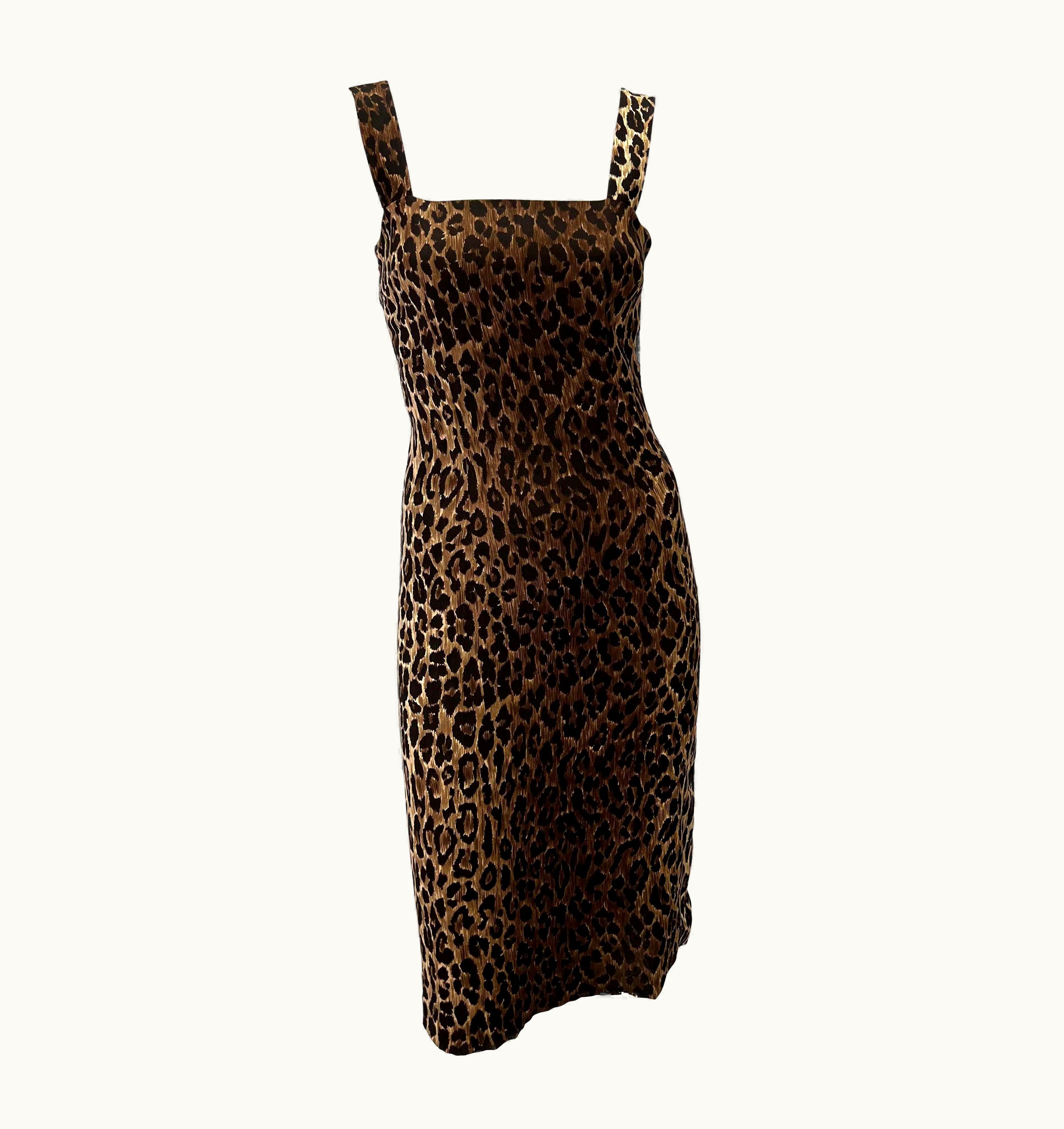 Dolce & Gabbana S/S 1997 Dolce & Gabbana Cheetah Print Silk Sleeveless Bodycon Pin-Up Dress