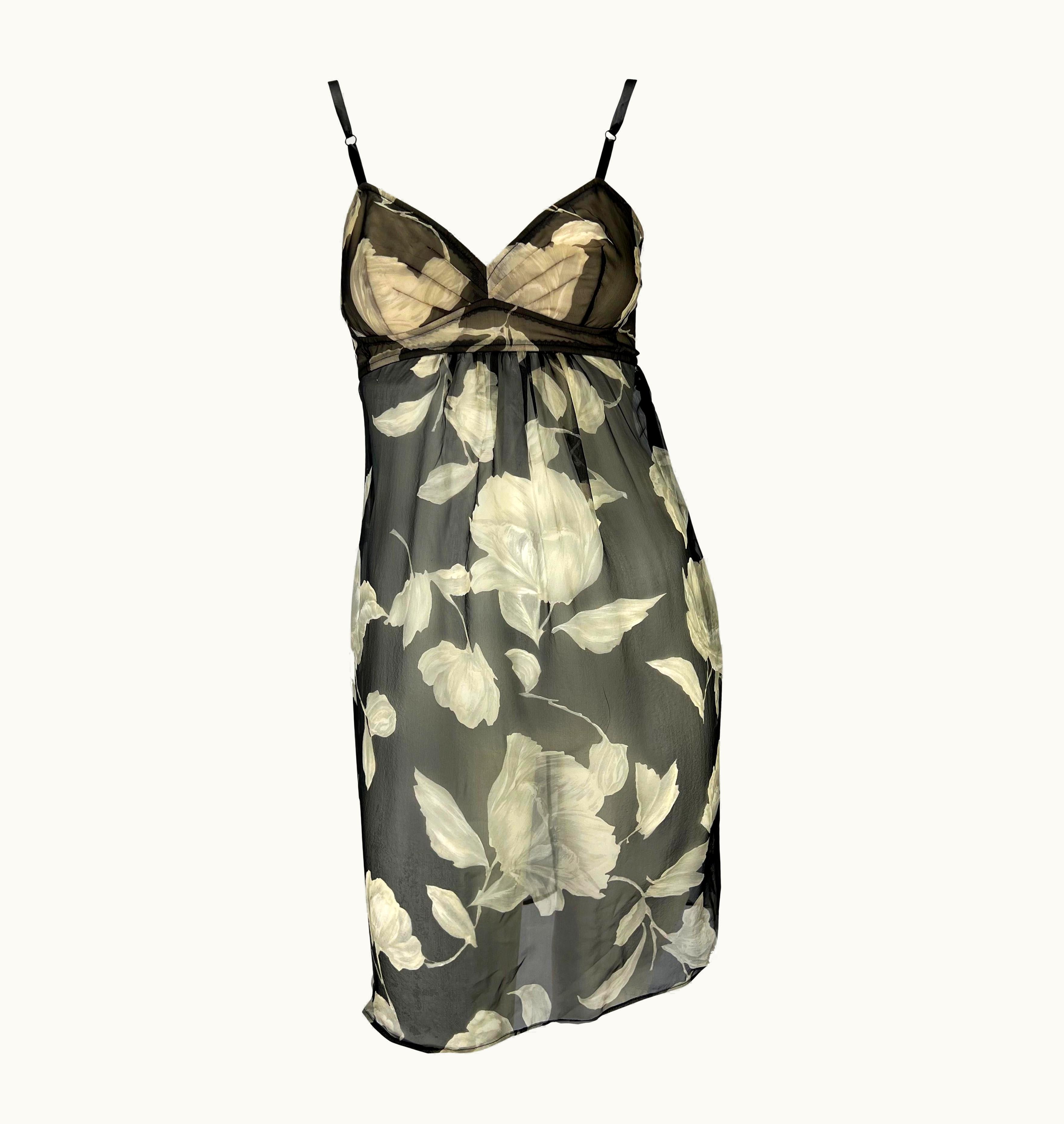 Dolce & Gabbana S/S 1997 Dolce & Gabbana Sheer Silk Chiffon Floral Black Mini Babydoll Dress