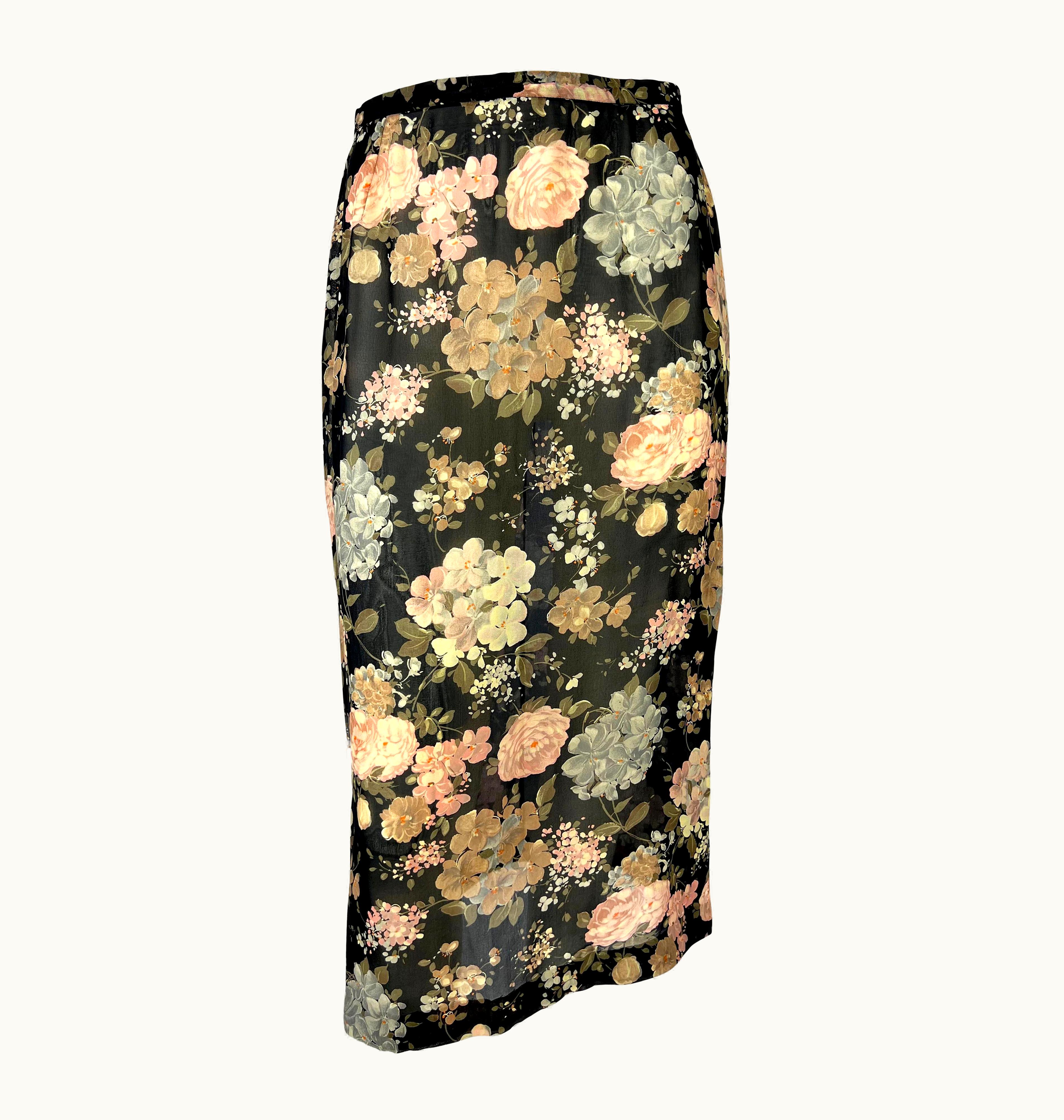 Dolce & Gabbana S/S 1997 Dolce & Gabbana Sheer Floral Black Pencil Bodycon Pin-Up Skirt