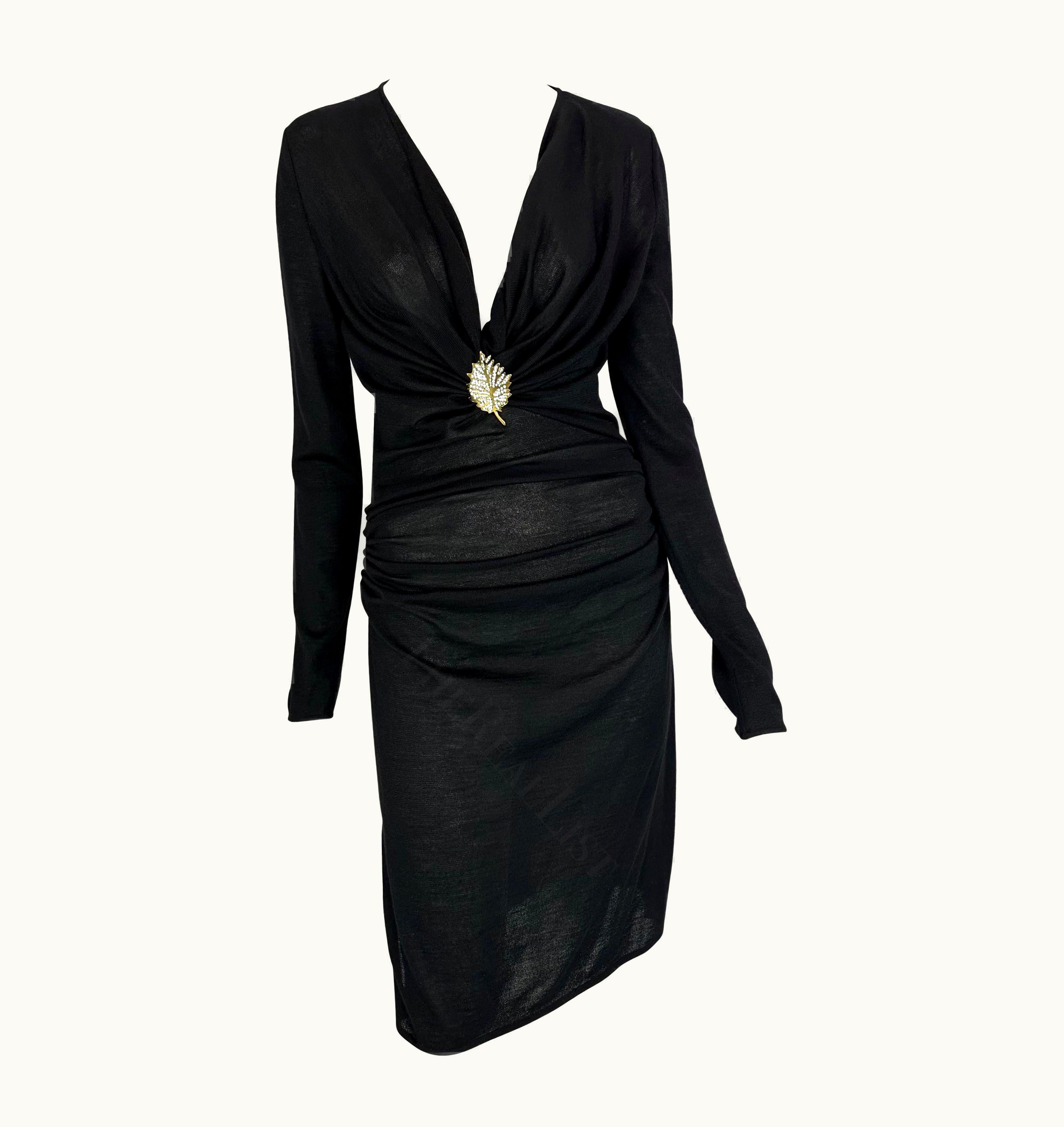 Valentino AW 1997 Valentino Garavani Sheer Cashmere Silk Knit Black Stretch Ruched Dress