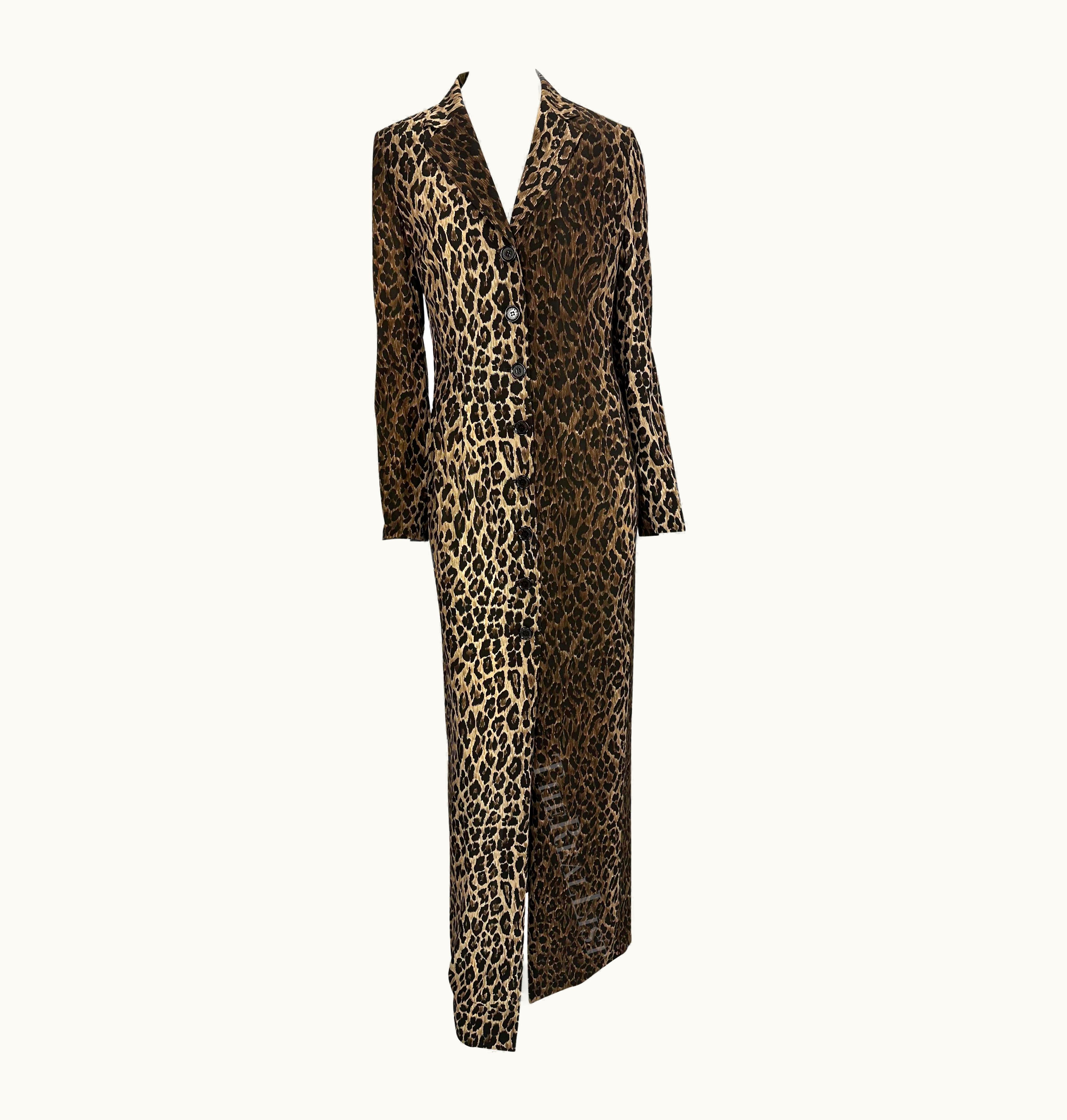 Dolce & Gabbana AW 1997 Dolce & Gabbana Runway Sheer Brown Cheetah Print Maxi Coat Dress