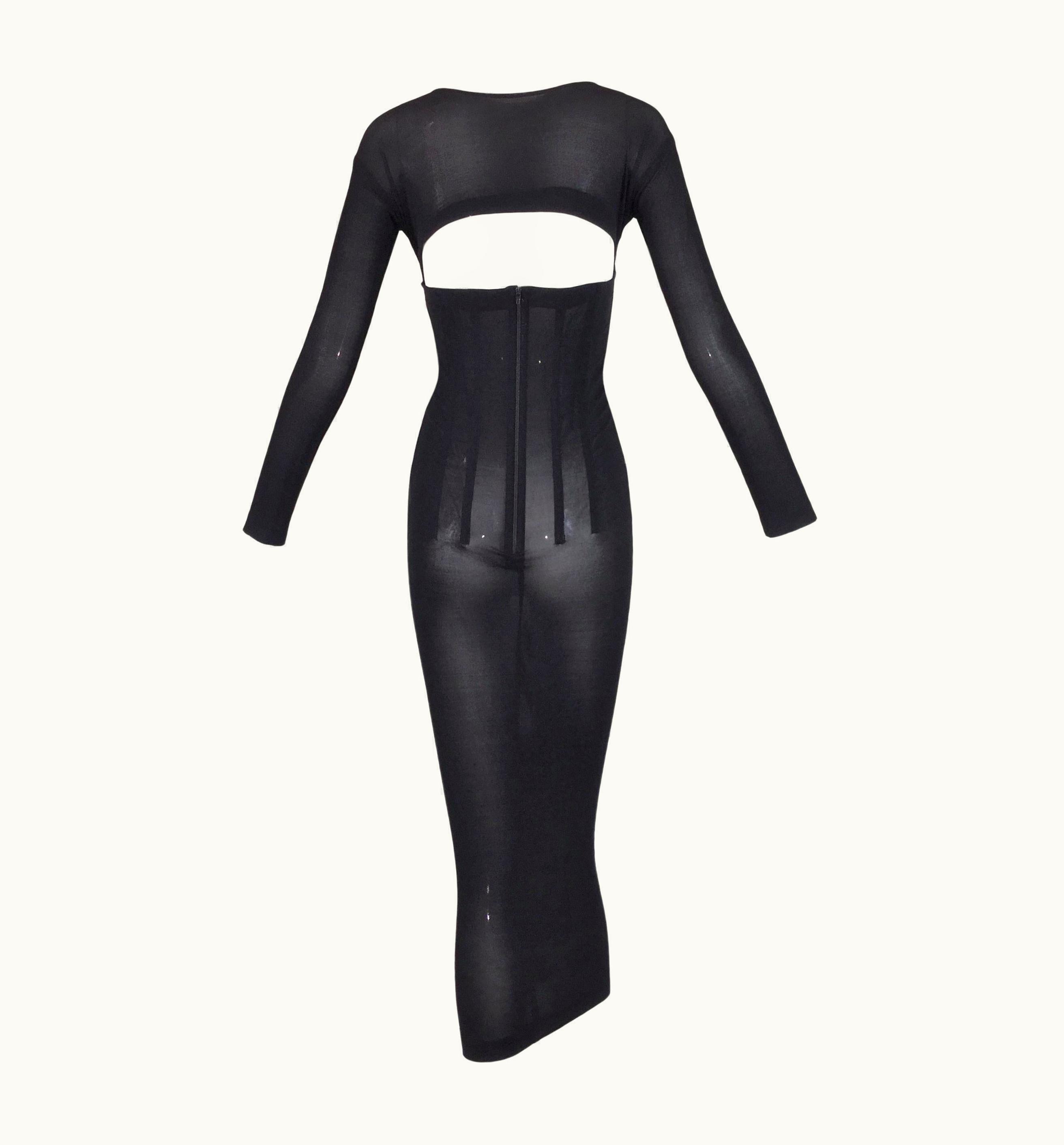 Dolce & Gabbana AW 1997 Dolce & Gabbana Sheer Black Cut-out Corset S/S Wiggle Pin-Up Dress