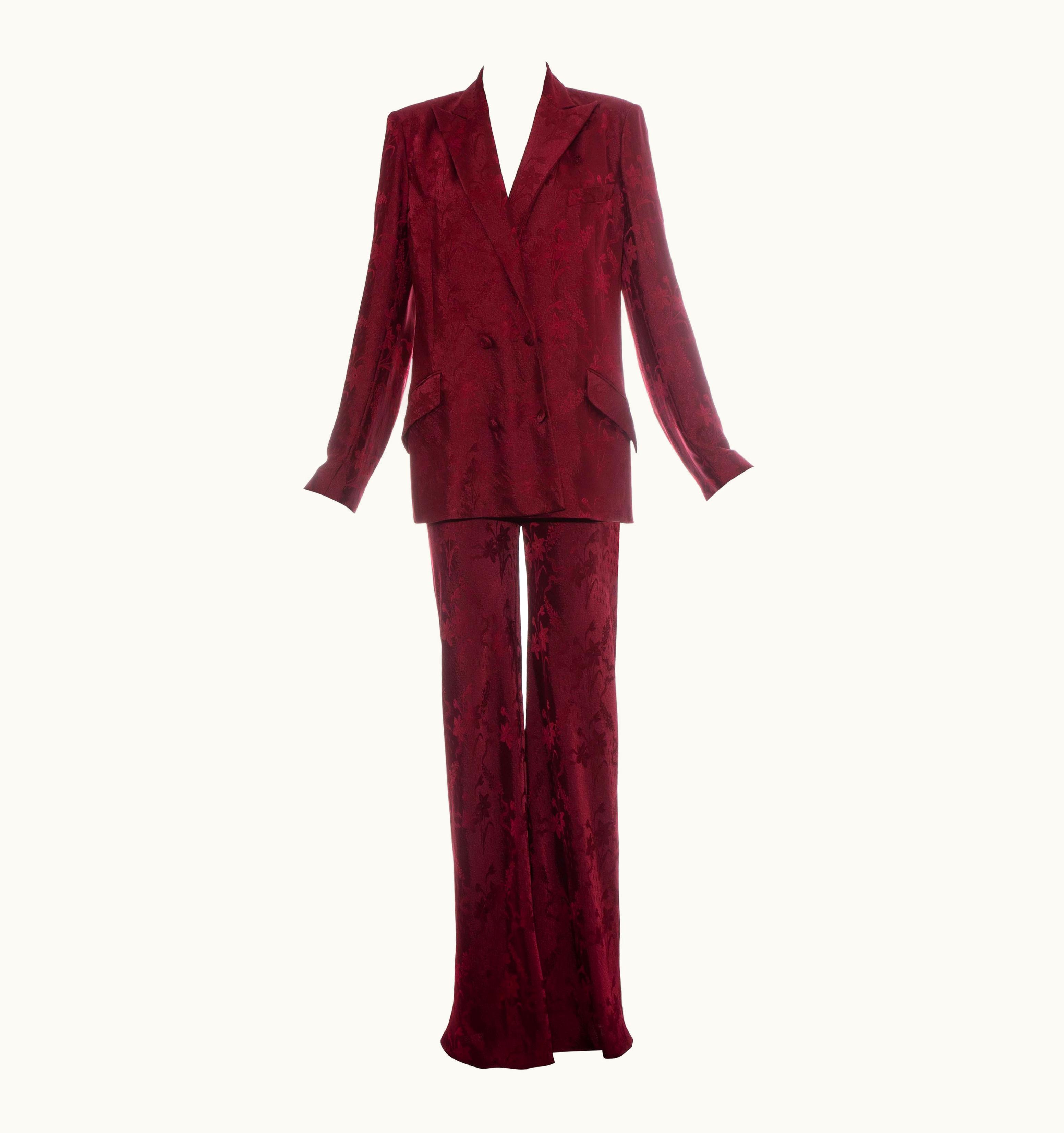 John Galliano John Galliano Burgundy Brocade Flared Pant Suit, S/S 1998