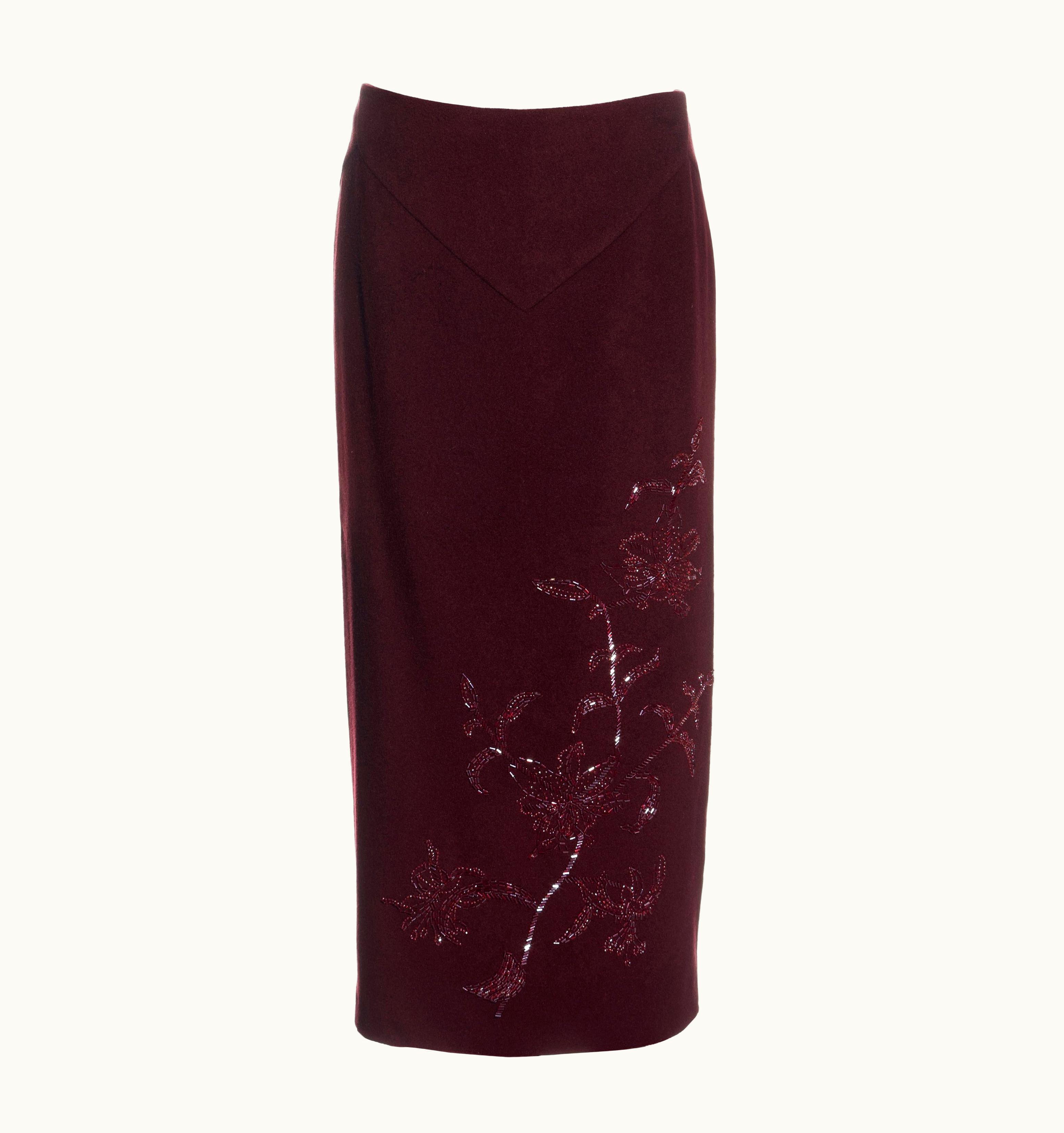 Alexander McQueen Alexander McQueen Burgundy Cashmere Embellished 'Joan' Skirt, AW 1998