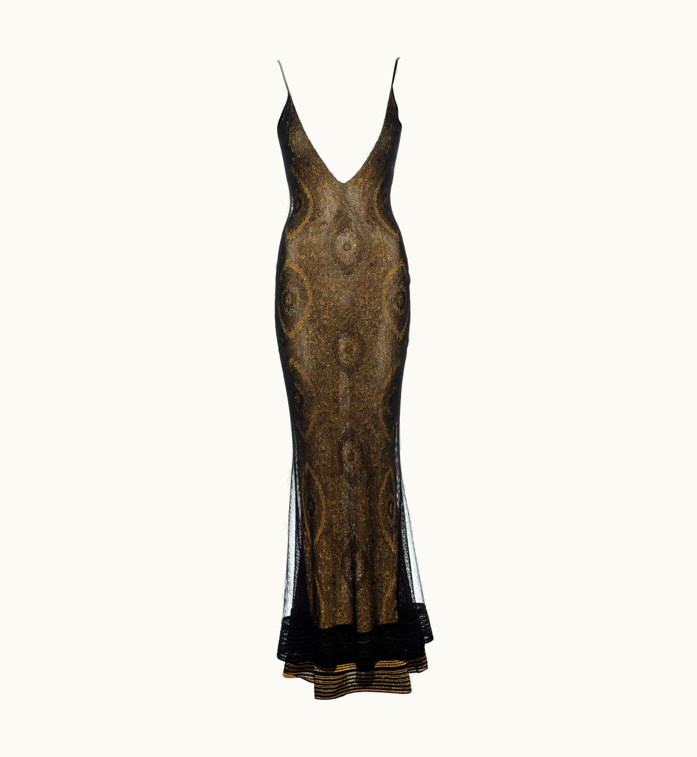 John Galliano John Galliano Gold Jacquard Knitted Lurex Evening Dress, S/S 1998