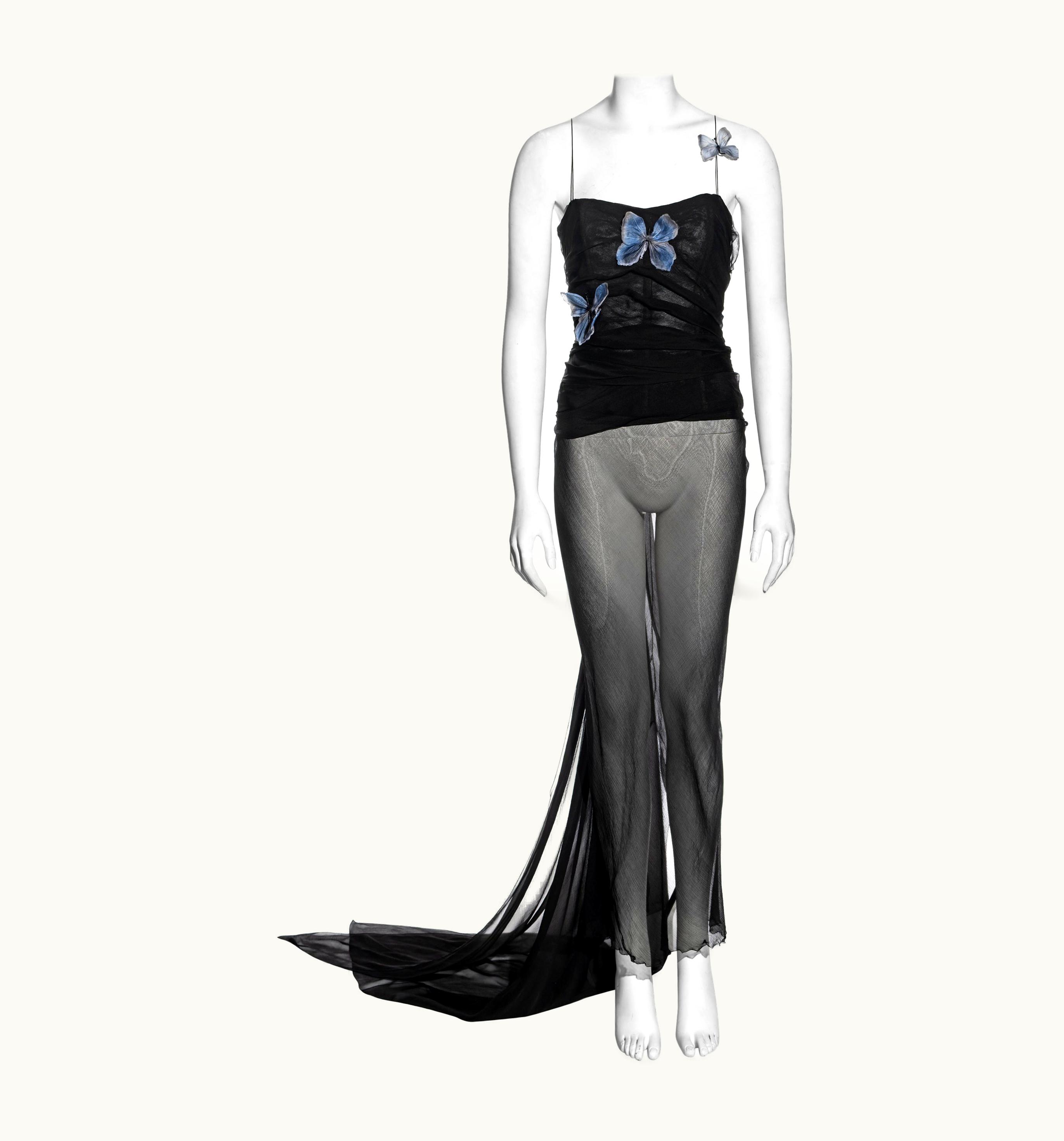 Dolce & Gabbana Dolce & Gabbana Black Silk Chiffon Butterfly Evening Dress, S/S 1998