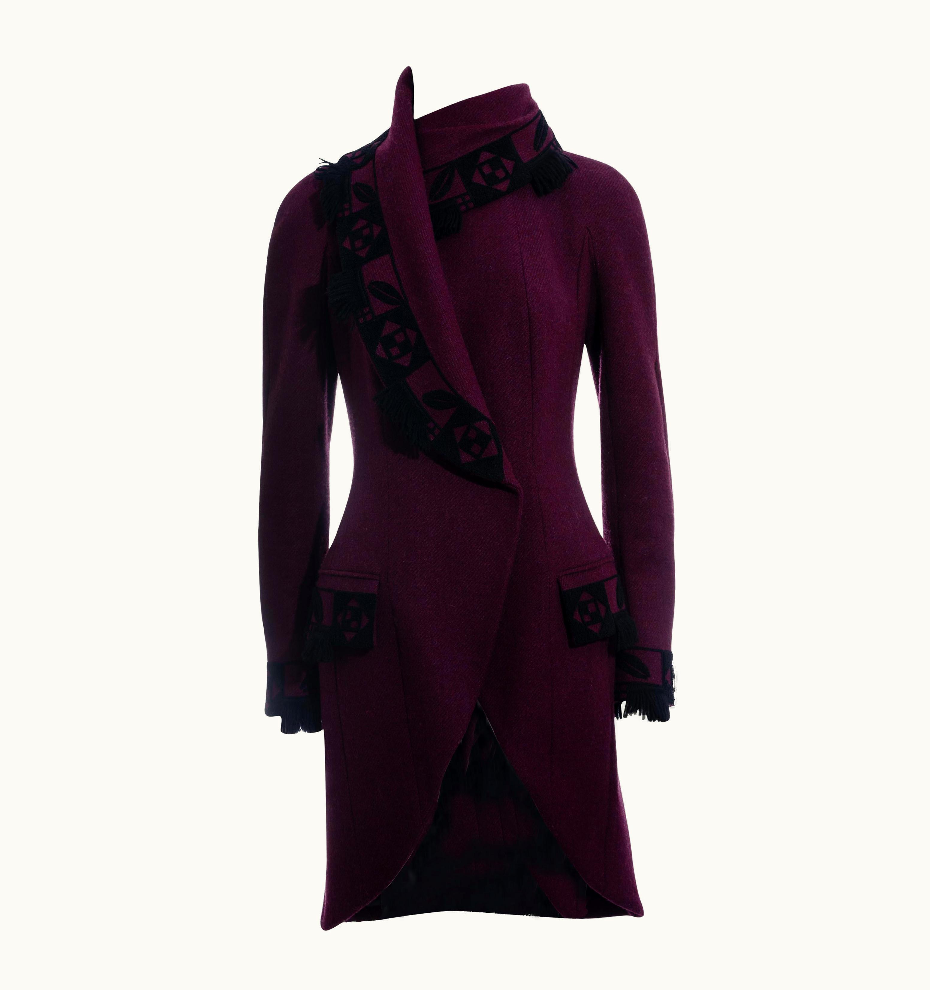 John Galliano John Galliano Plum Wool Coat With Tassel Trim, AW 1998