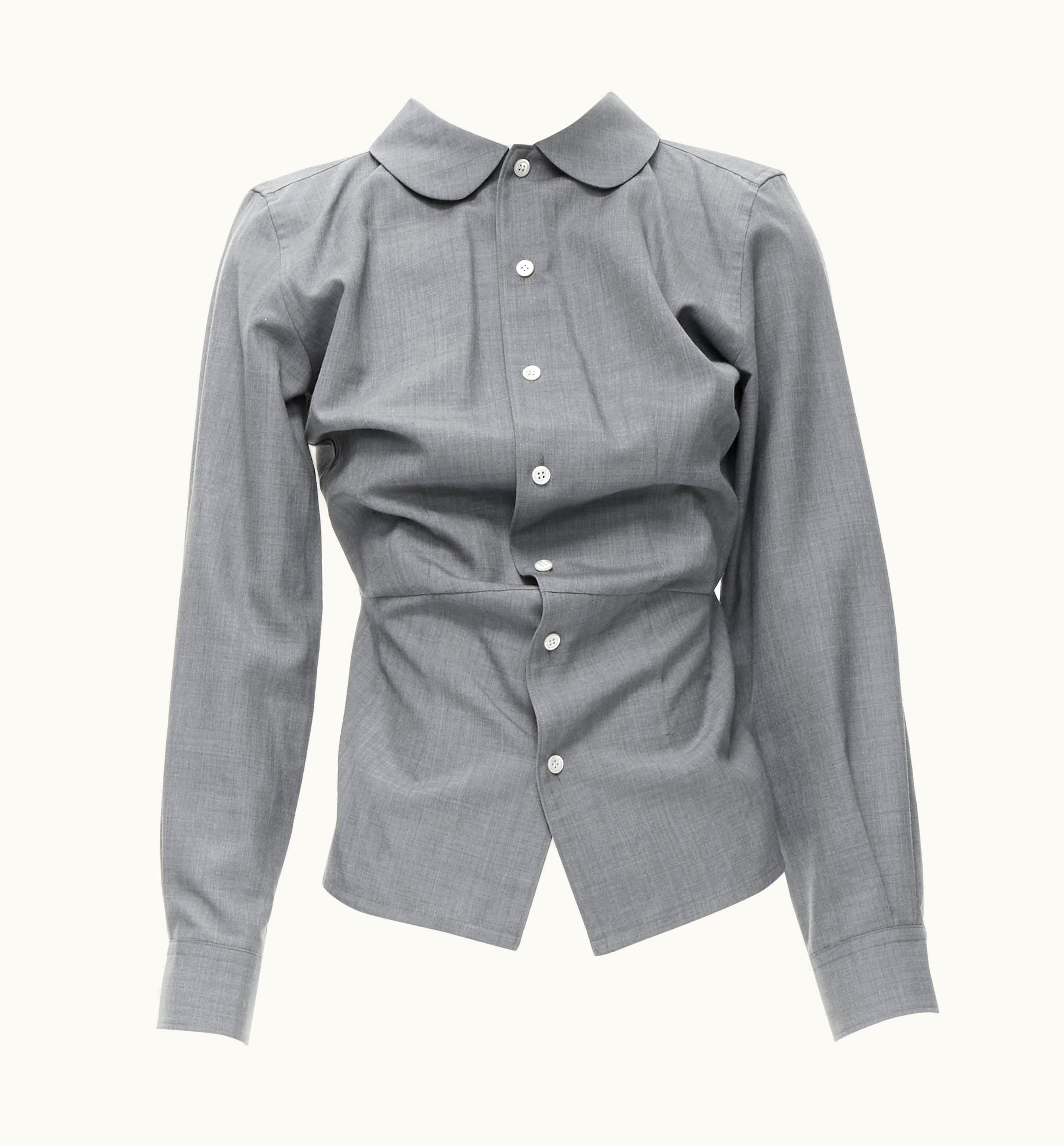 Junya Watanabe Junya Watanabe 1998 Body Structure Grey Wool Gathered Bundle Waist Shirt