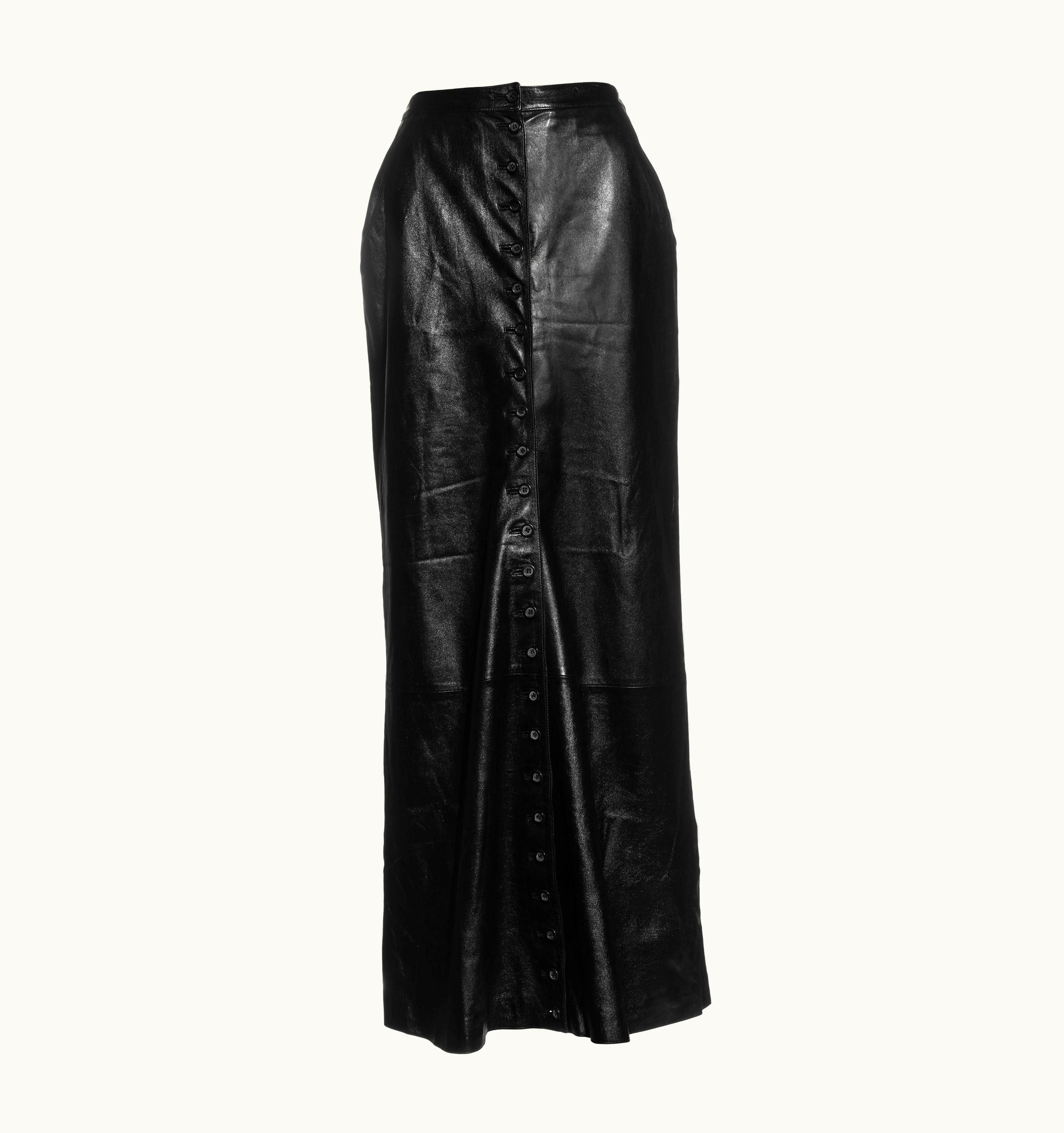 Alexander McQueen Alexander McQueen Black Leather Button-up Maxi 'Joan' Skirt, AW 1998