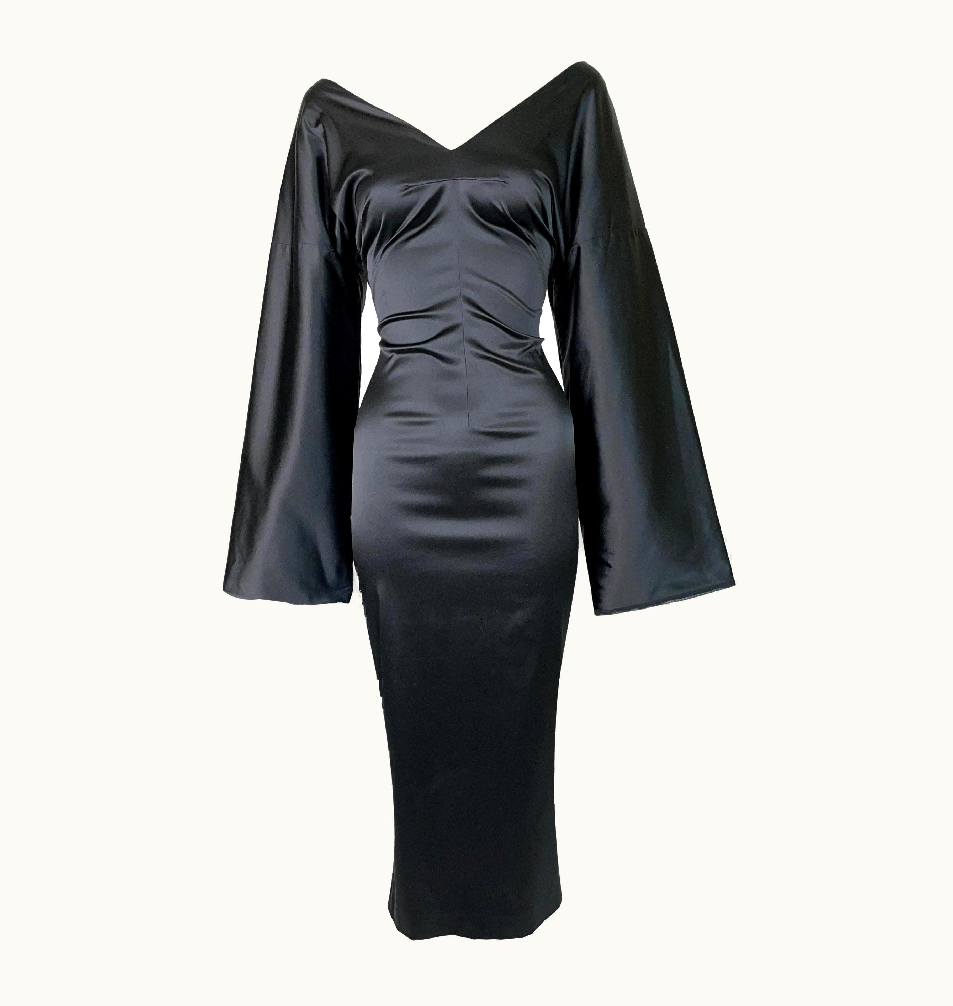 Dolce & Gabbana AW 1998 Dolce & Gabbana Runway Japanese Kimono Sleeve Black Stretch Dress