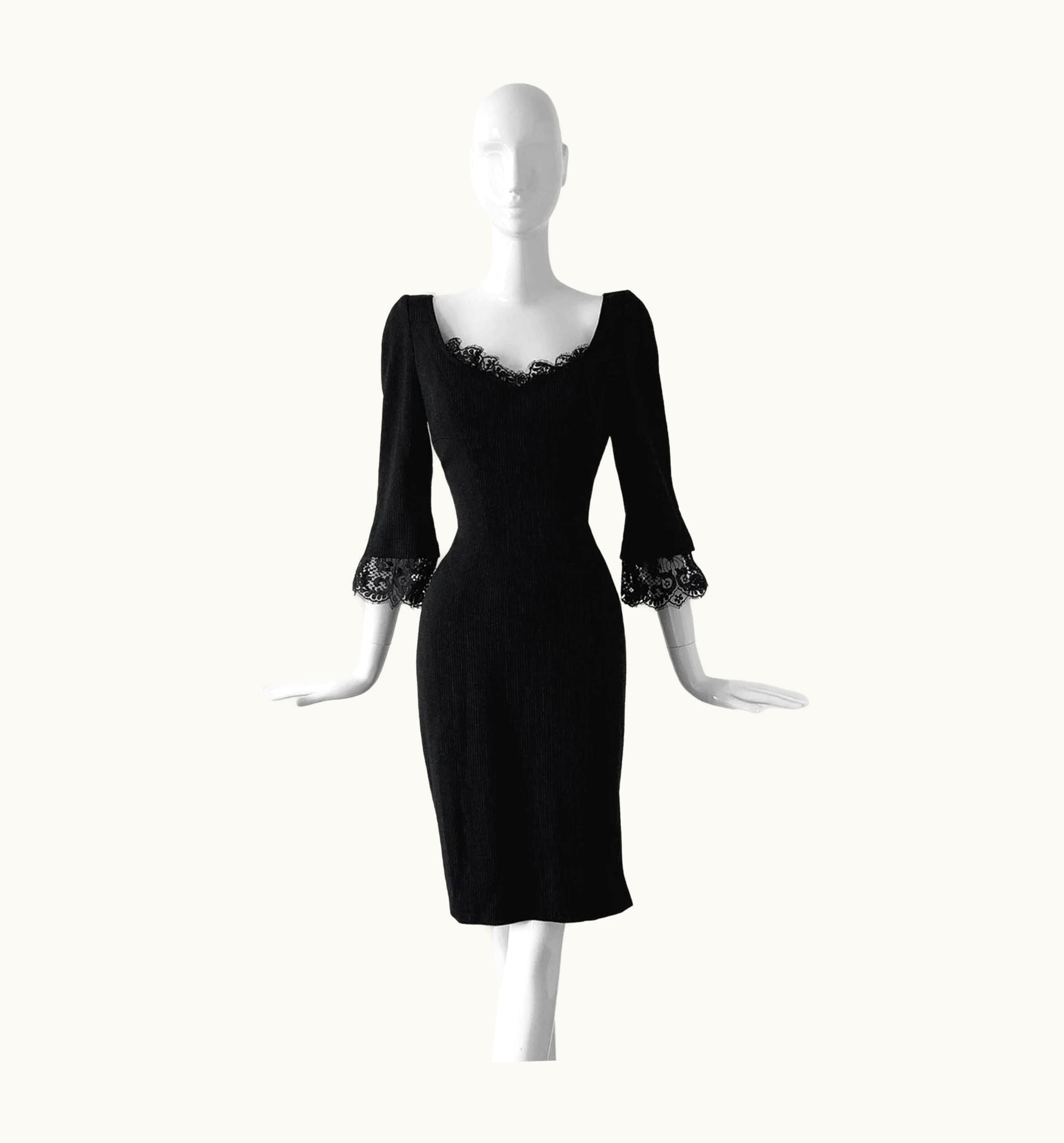 Mugler Mugler AW 1998/99 Runway Dress Black Sculptural Lace Details Wool