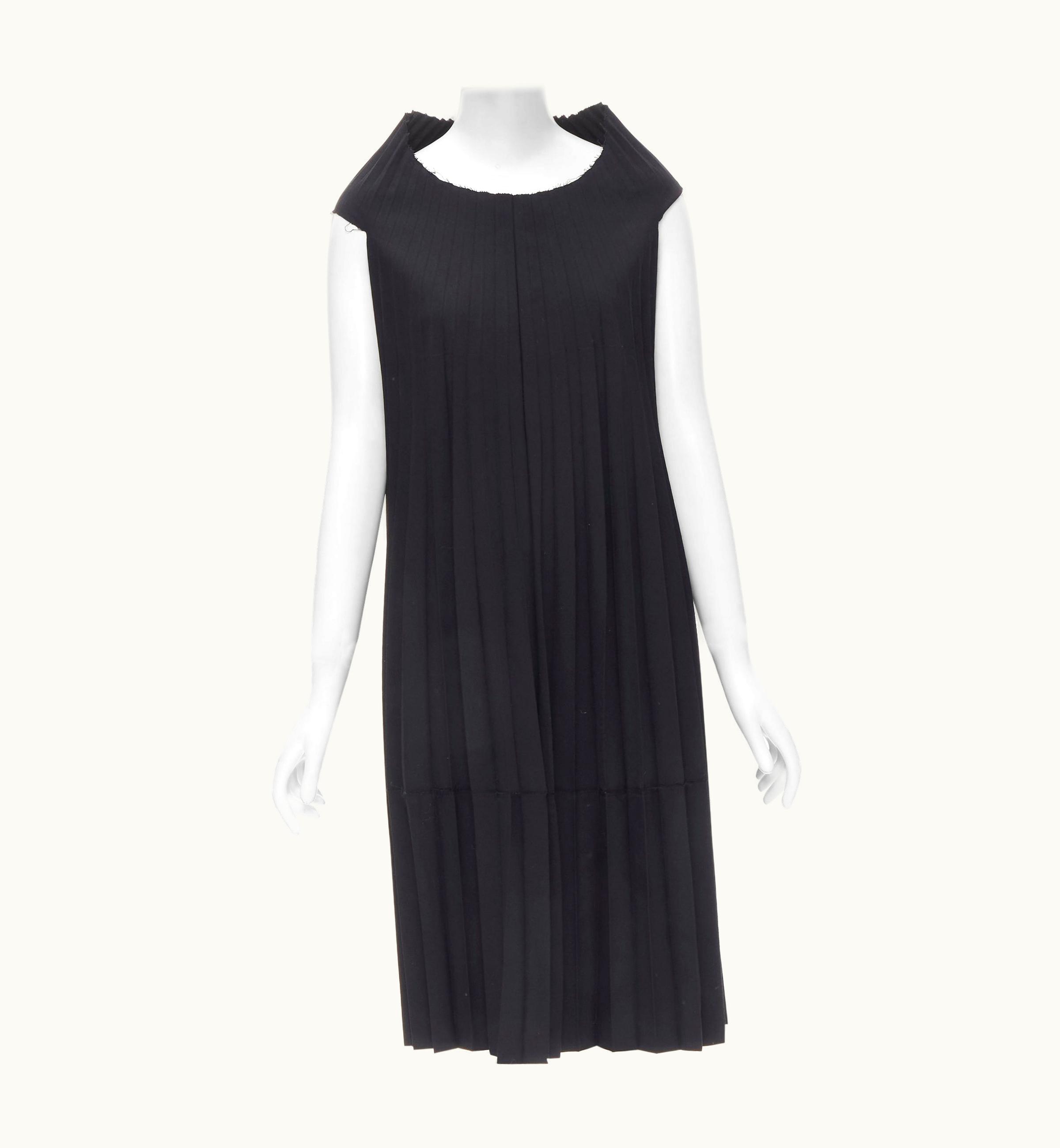 Junya Watanabe Junya Watanabe 1998 Black Accordion Pleated Raw Edge Deconstructed Dress