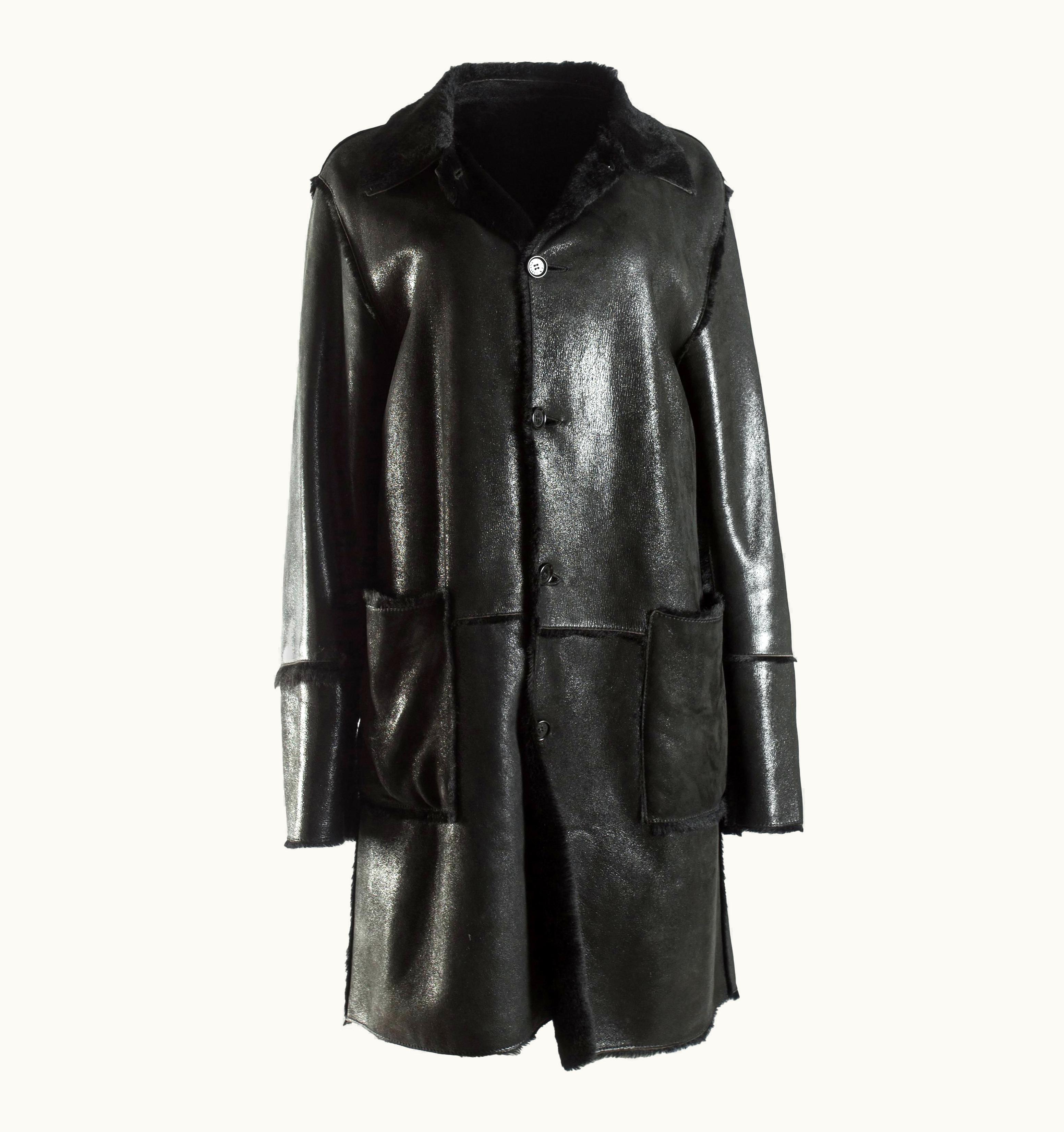 Dolce & Gabbana Dolce & Gabbana Men' Black Leather And Fur Reversible Coat, AW 1998