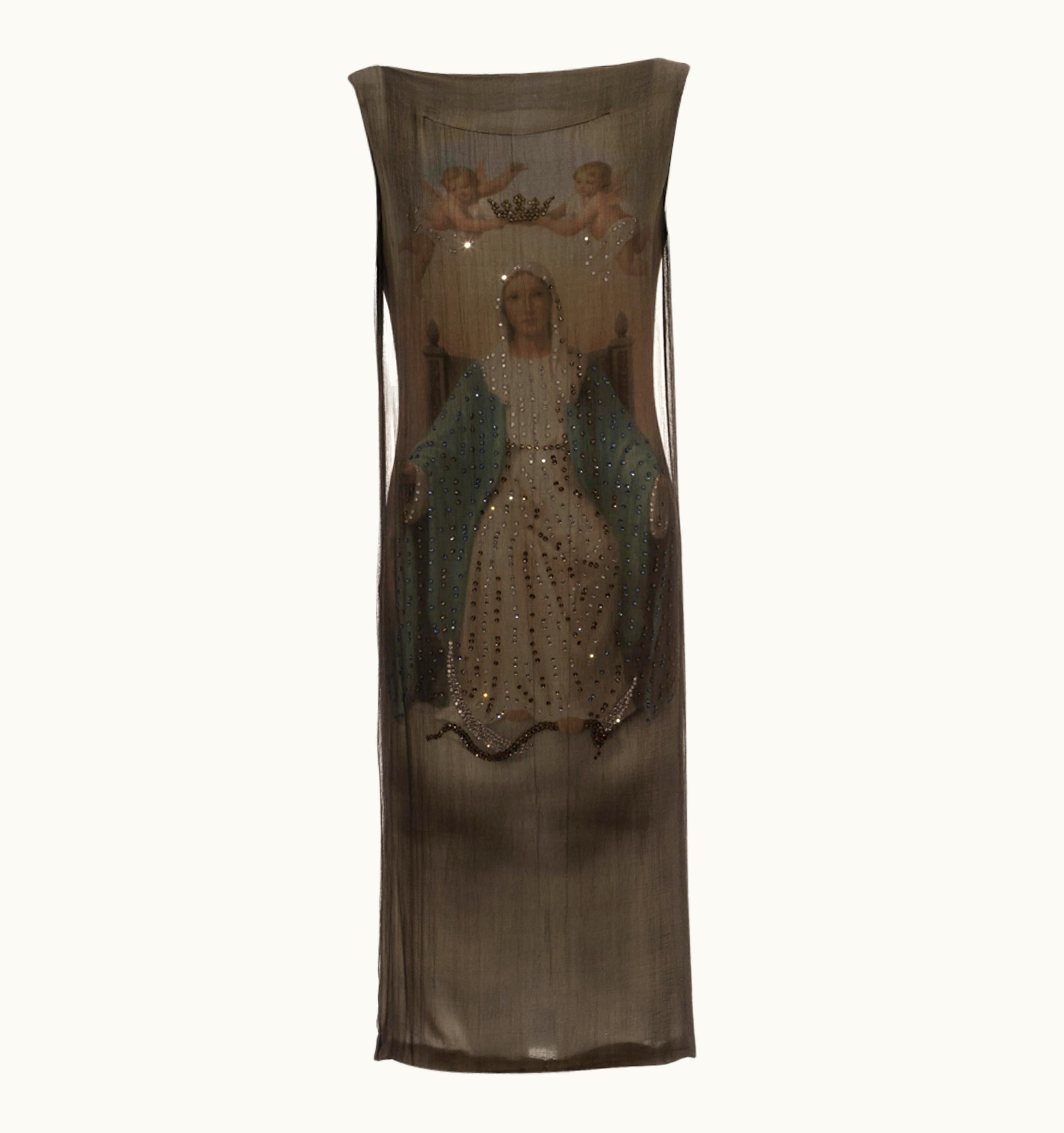 Dolce & Gabbana Dolce & Gabbana Silk Chiffon Virgin Mary Print Diamanté Shift Dress, S/S 1998