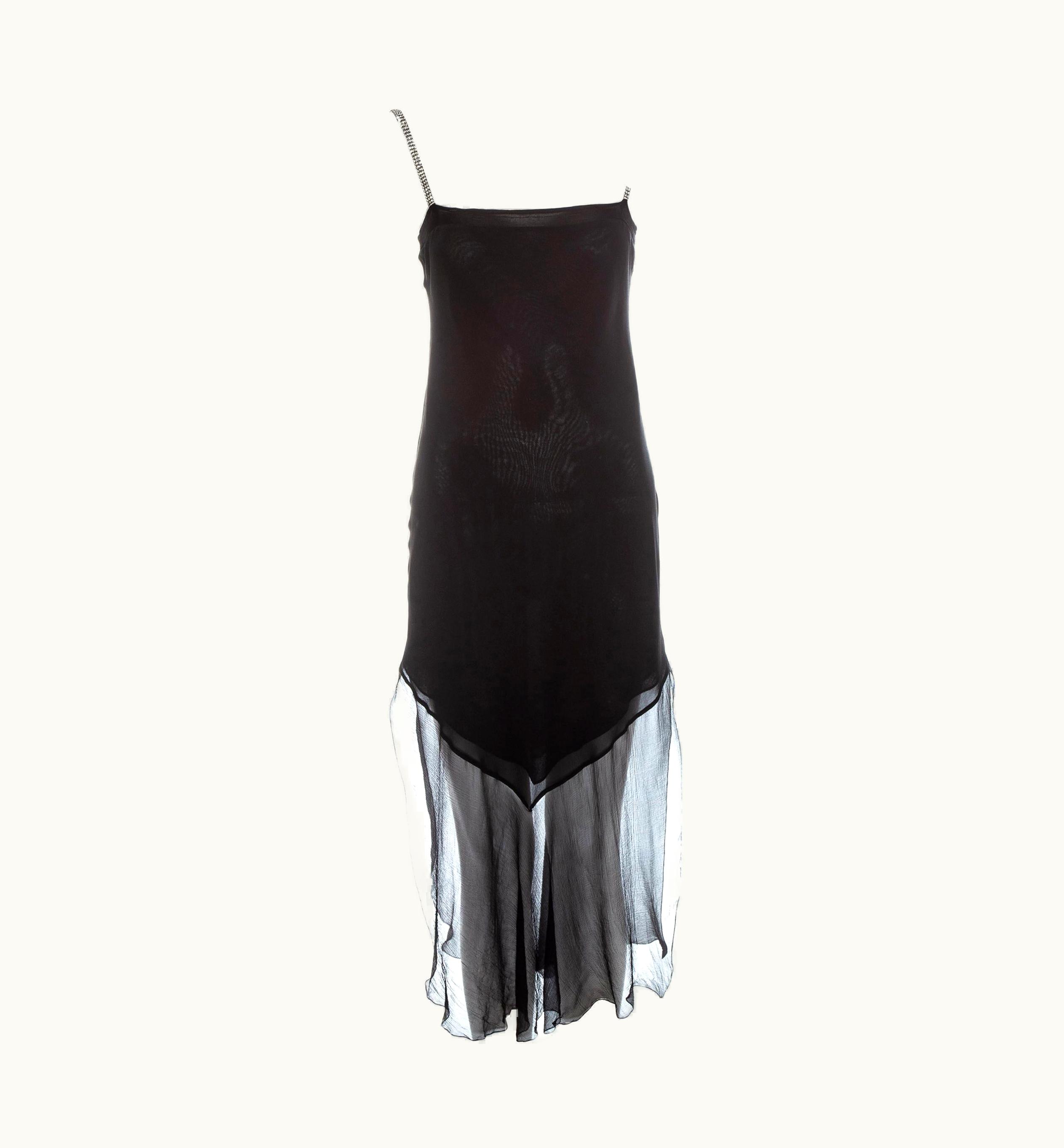 John Galliano John Galliano Black Silk Chiffon Flapper Dress With Rhinestone Straps, AW 1998