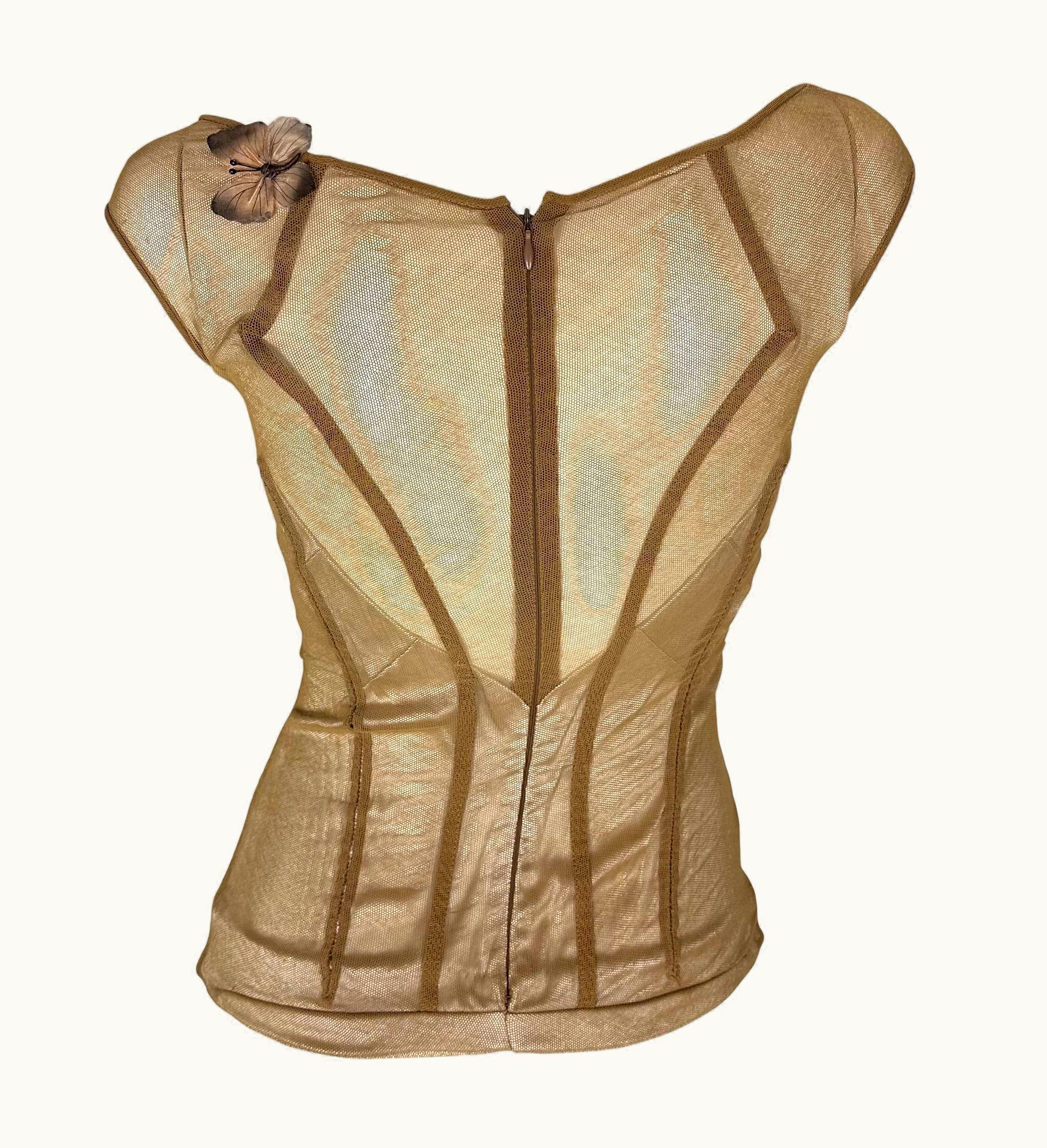 Dolce & Gabbana S/S 1998 Dolce & Gabbana Butterfly Appliqué Stromboli Beige Tulle Silver Top