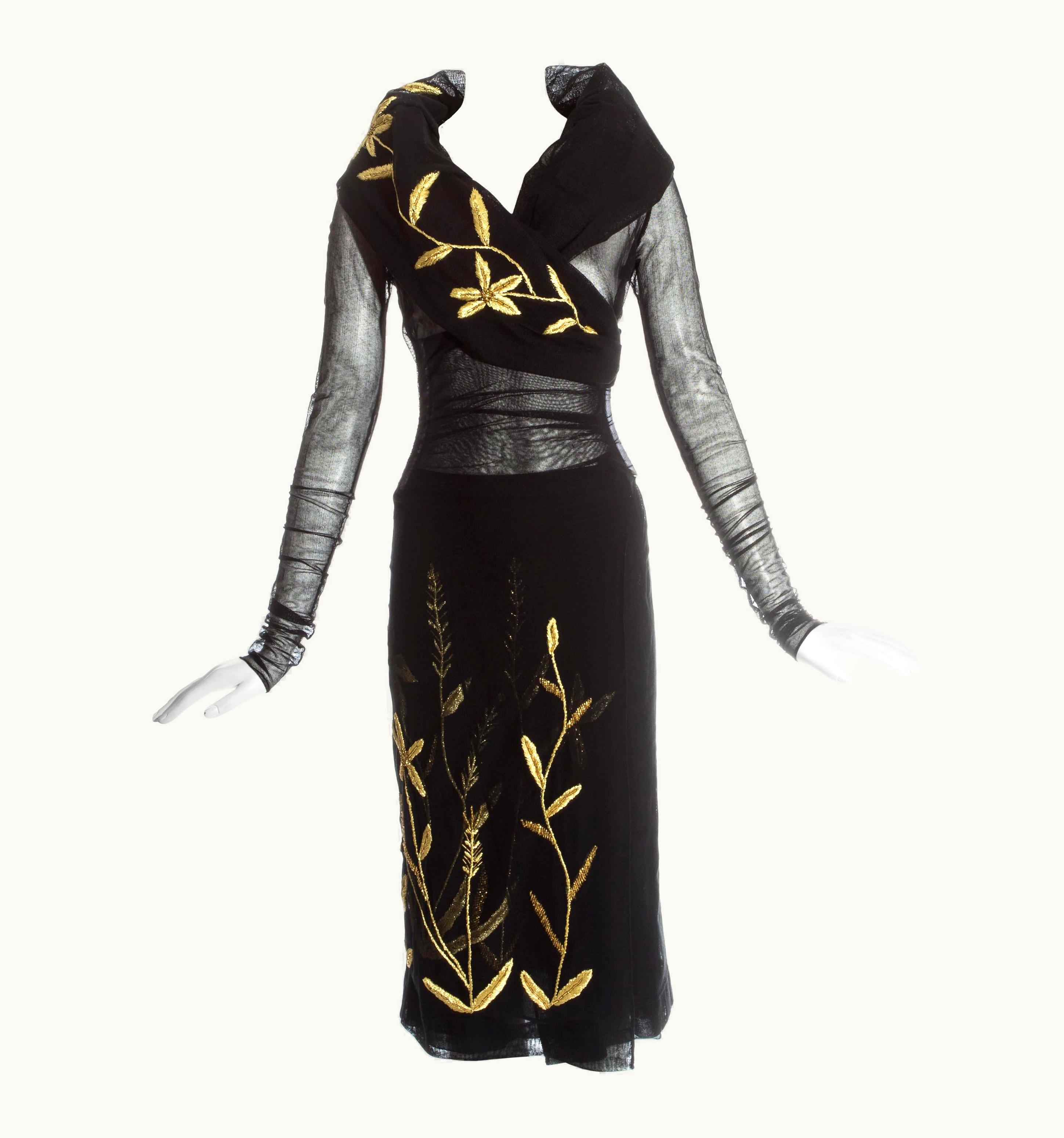 Dolce & Gabbana Dolce & Gabbana Black Mesh Jacket And Skirt With Gold Embroidery, S/S 1998