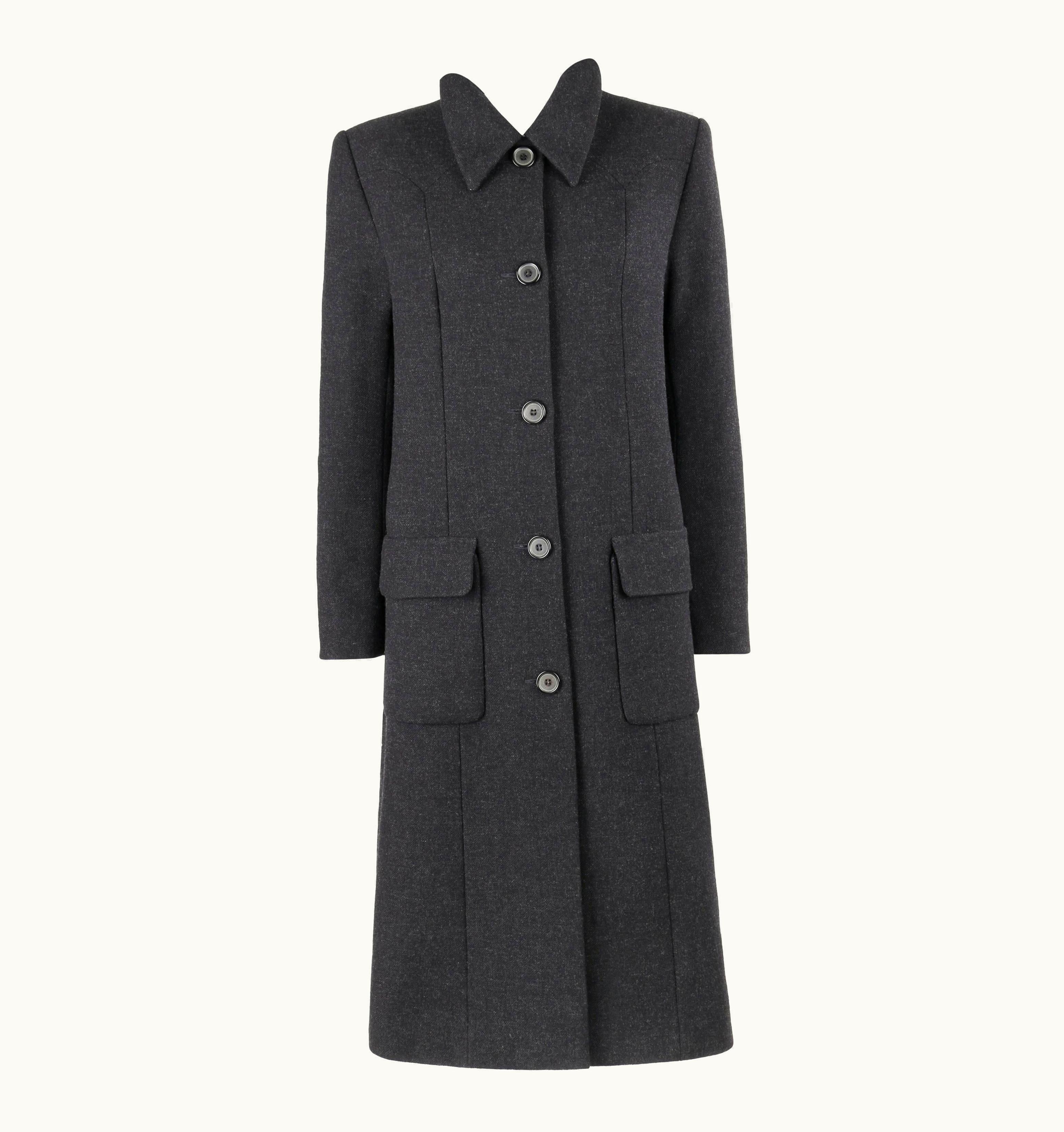 Alexander McQueen Givenchy Couture AW 1998 Alexander McQUEEN Charcoal Gray Wool Coat Overcoat