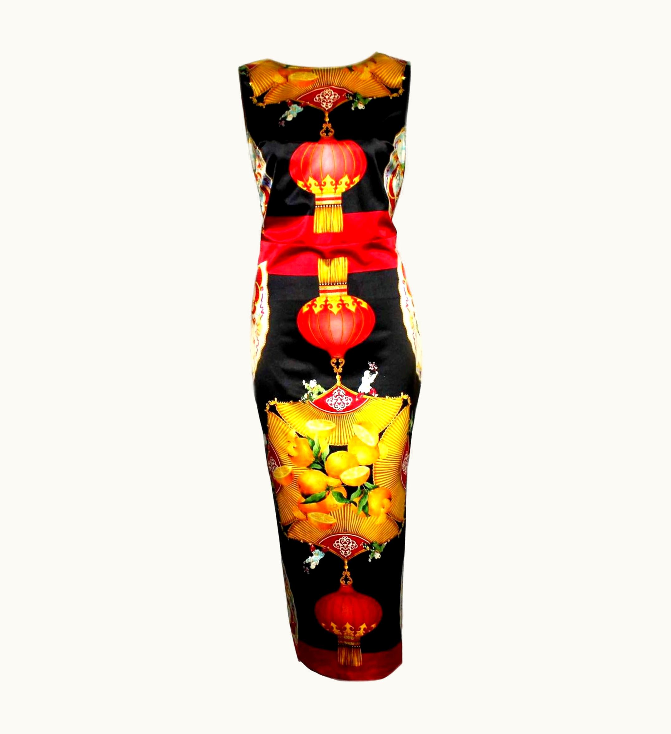 Dolce & Gabbana Unworn Dolce & Gabbana Rare 1998 Chinese Lantern Print Corset Hook Dress Gown