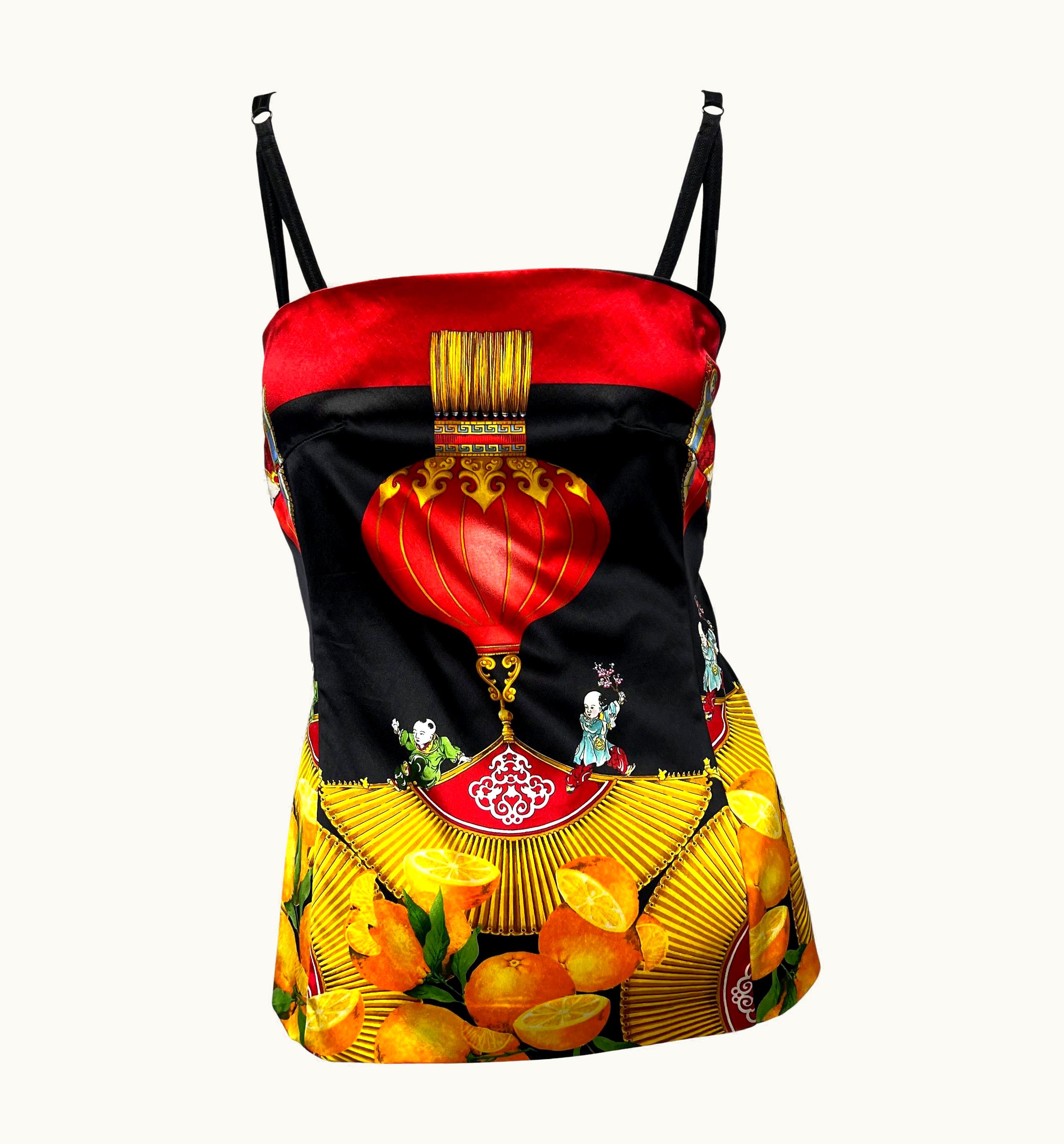 Dolce & Gabbana AW 1998 Dolce & Gabbana Lantern Print Silk Blend Satin Bustier Top