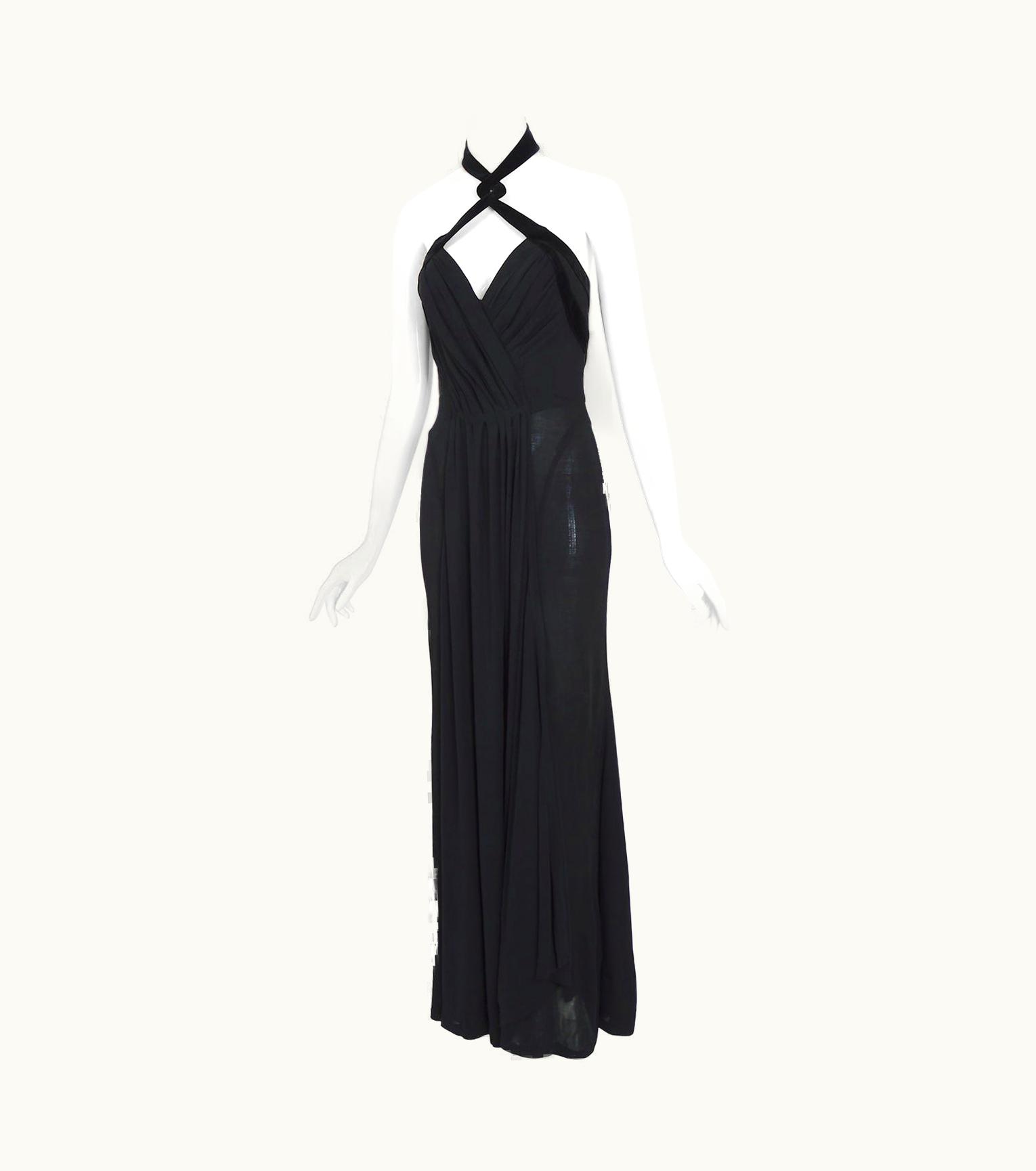 Mugler Thierry Mugler Vintage AW 1998 Draped Black With Velvet Trimmed Halter Dress