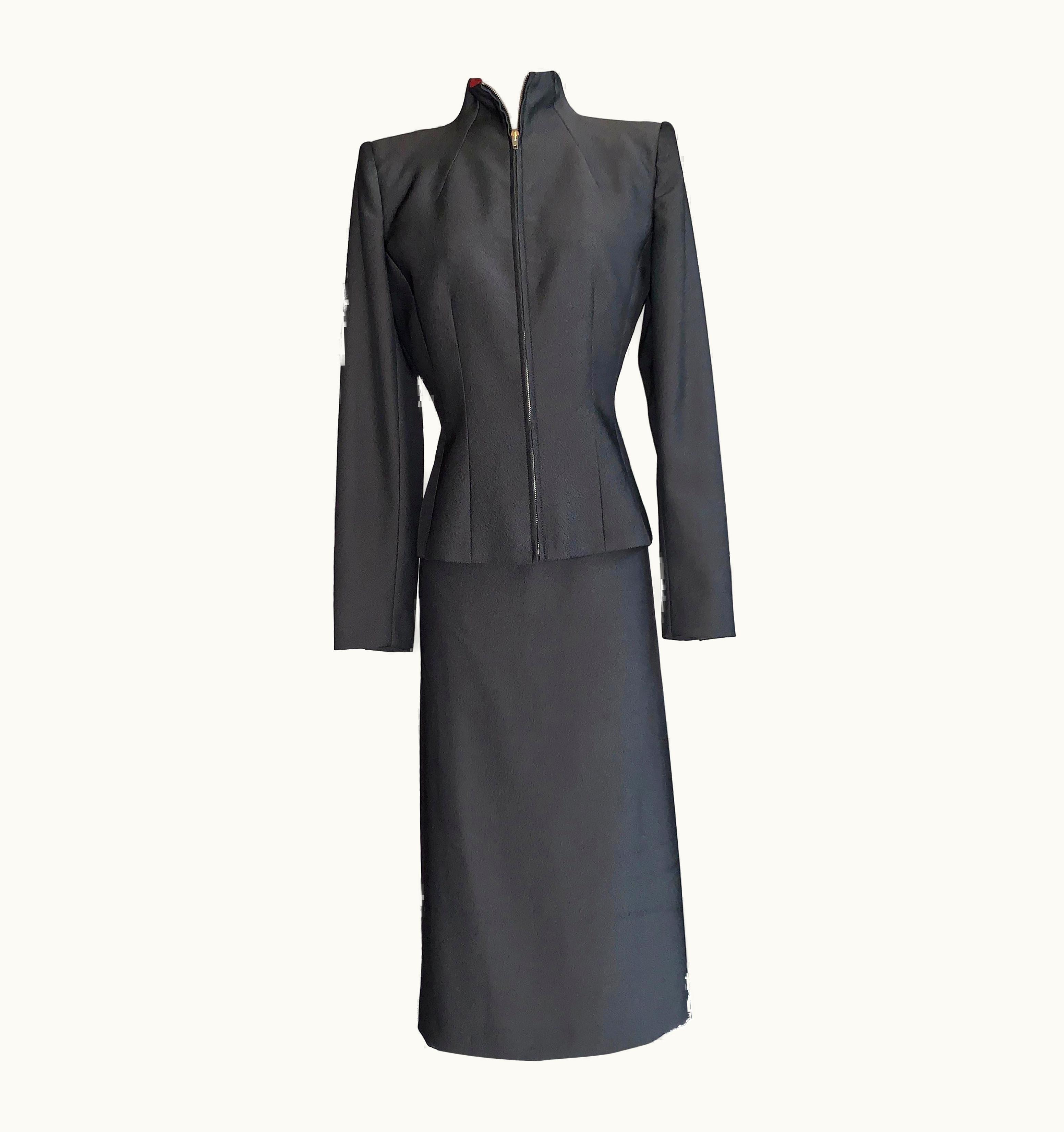 Alexander McQueen Alexander Mcqueen 1998 Joan Skirt Suit With Zippered Jacket And Logo Red Lining