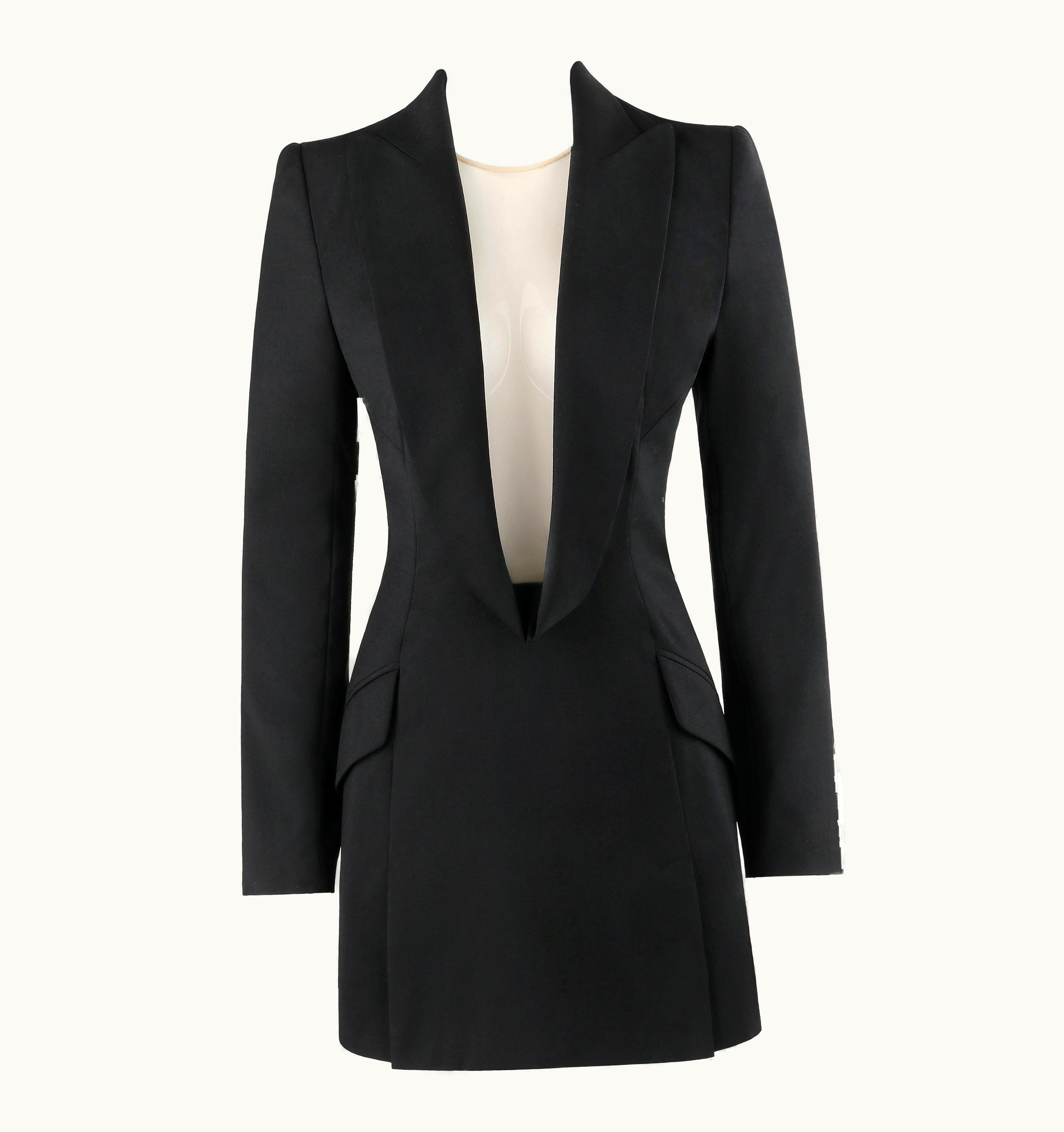 Alexander McQueen Alexander McQUEEN S/S 1998 "Golden Shower" Plunge Neck Micro Mini Tuxedo Dress