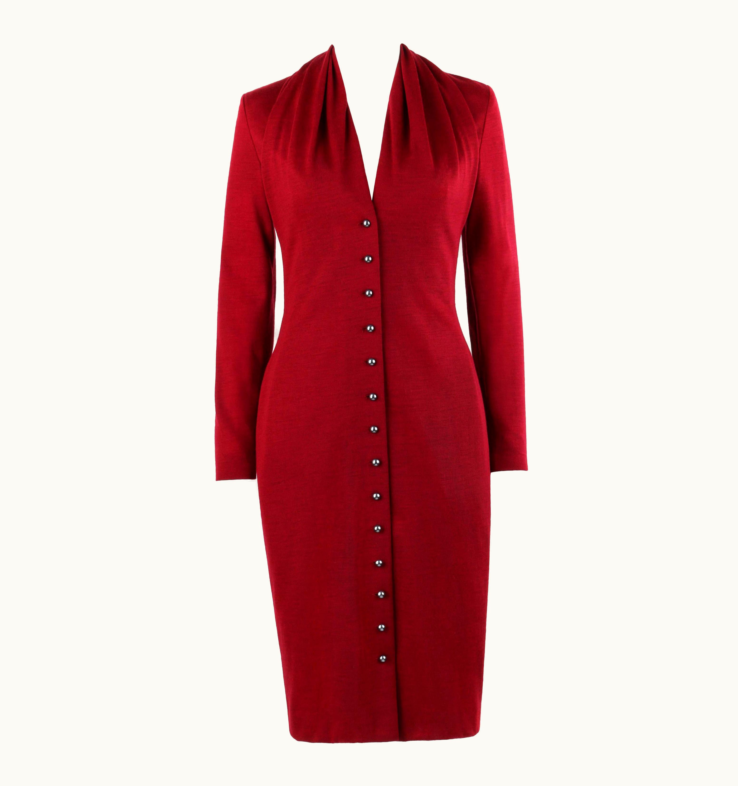 Alexander McQueen Givenchy Couture AW 1998 Alexander McQUEEN Ruby Red Wool Button Front Dress
