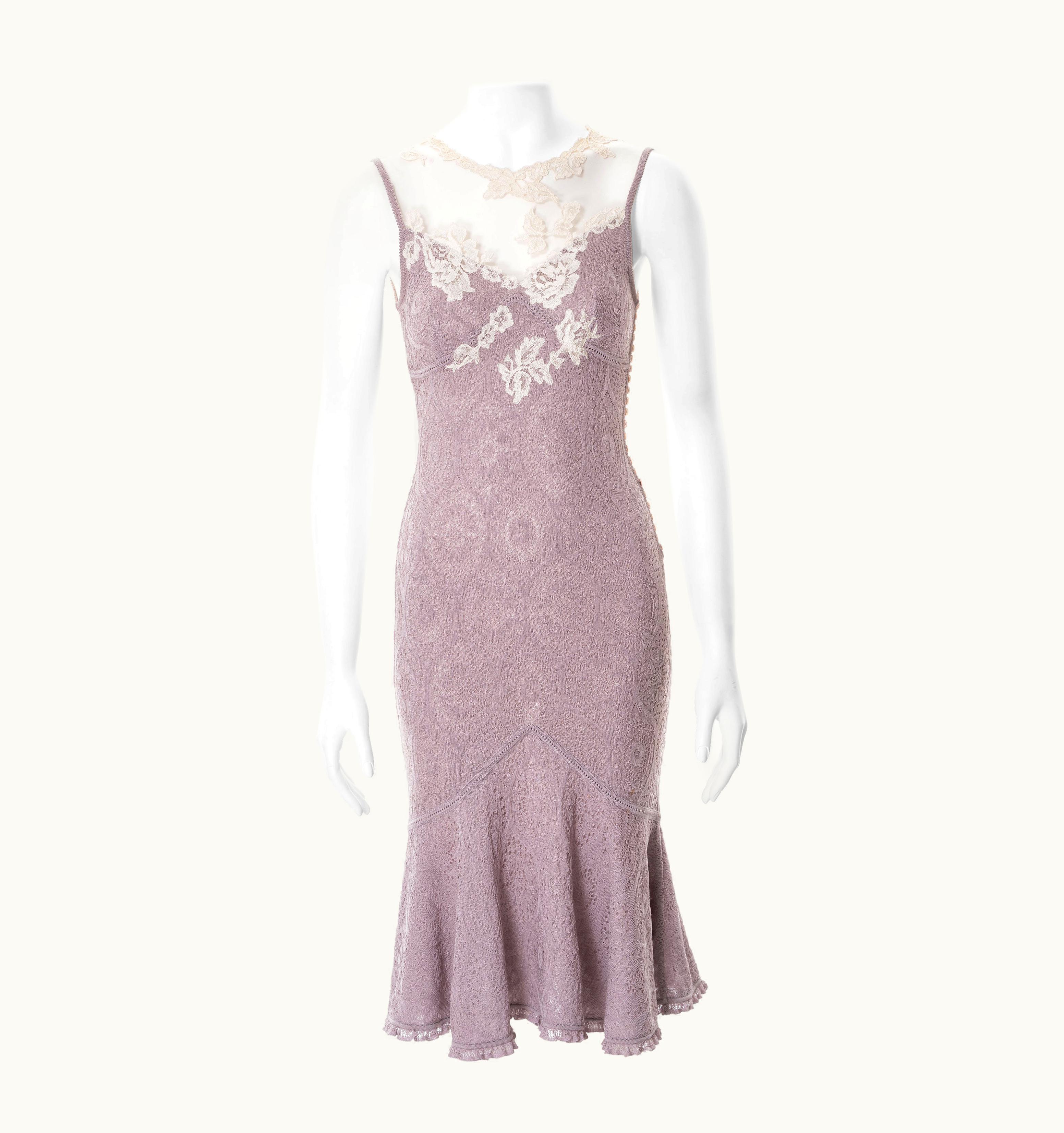 John Galliano John Galliano Lilac Knitted Lace Dress With Cream Lace And Mesh, S/S 1998