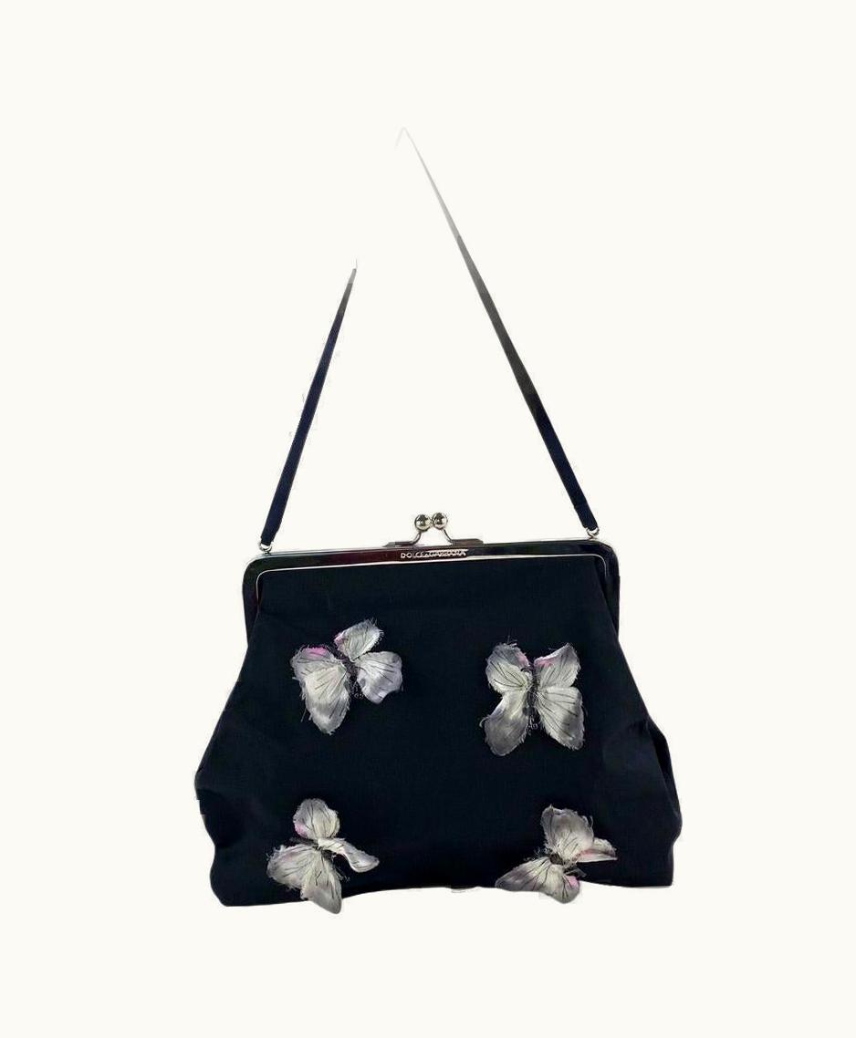 Dolce & Gabbana S/S 1998 Dolce & Gabbana Ad Stromboli Collection Butterfly Kiss Lock Silk Bag