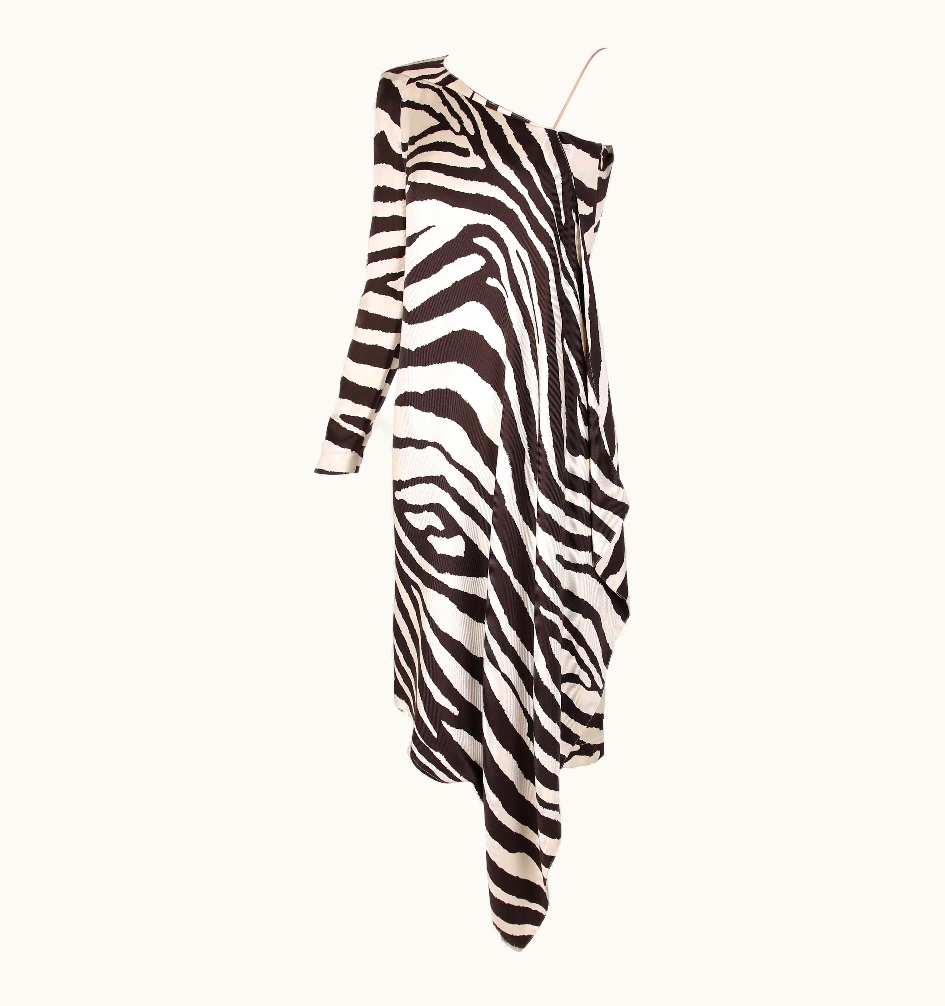 Mugler 1998 S/S Thierry Mugler Silk Single Shoulder Cocktail Dress w/Zebra Print