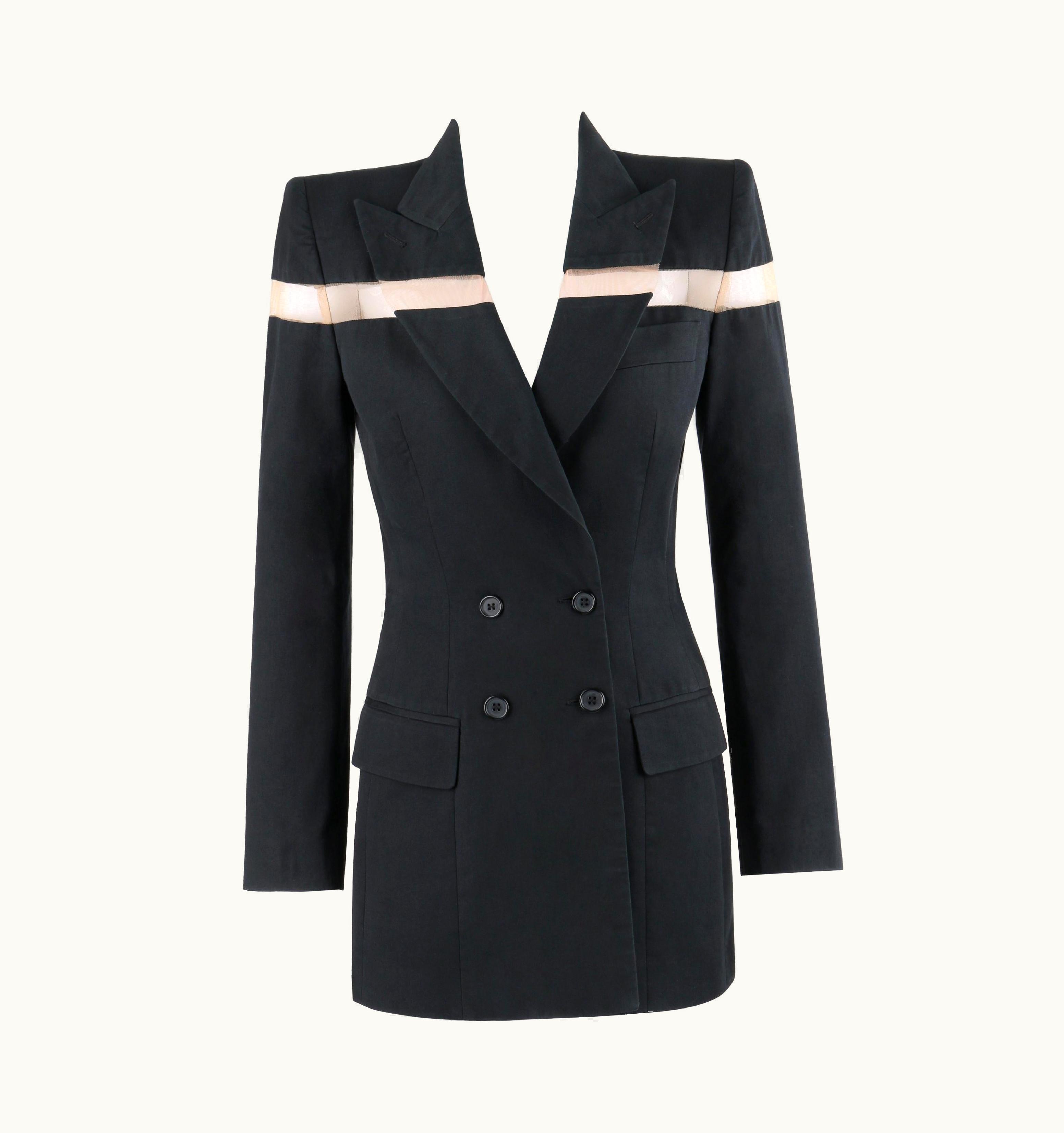 Alexander McQueen Alexander McQUEEN S/S 1998 "Golden Shower" Black Mesh Stripe Blazer Mini Dress