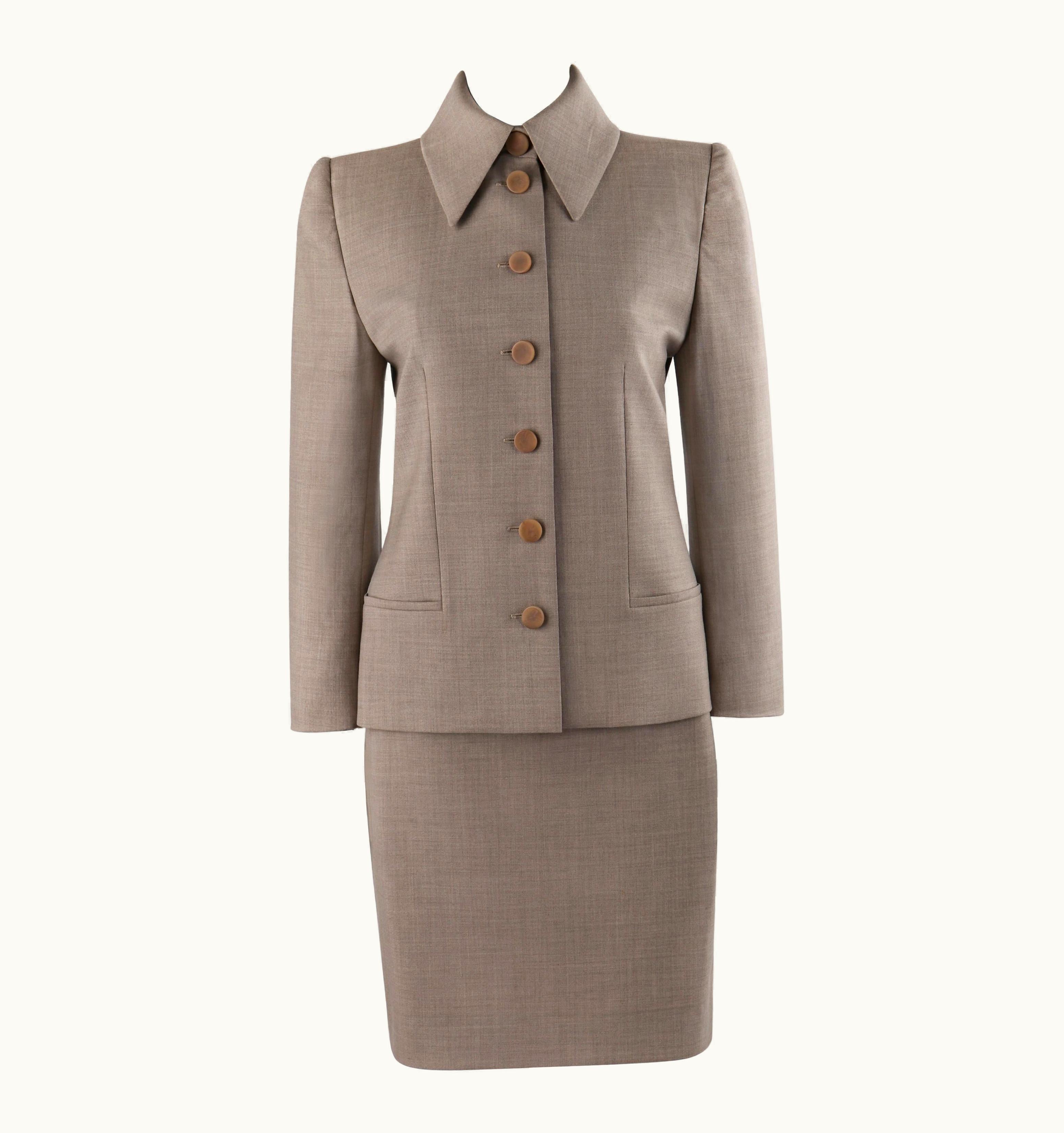 Alexander McQueen Givenchy Couture AW 1998 Alexander McQUEEN Beige Blazer Jacket Skirt Suit Set