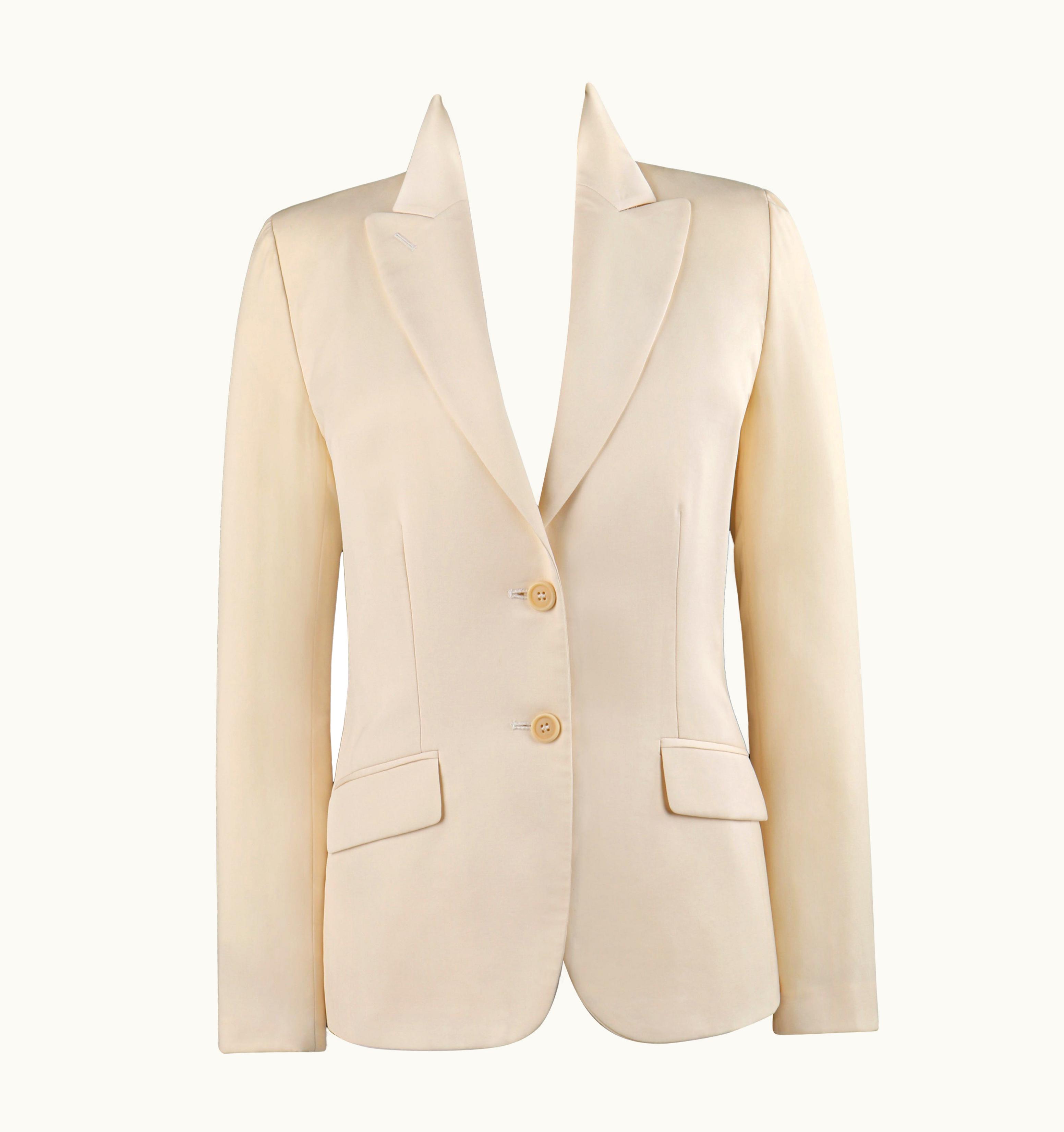 Alexander McQueen Alexander McQUEEN S/S 1998 Ivory Button Front Notch Collar Slanted Pocket Blazer