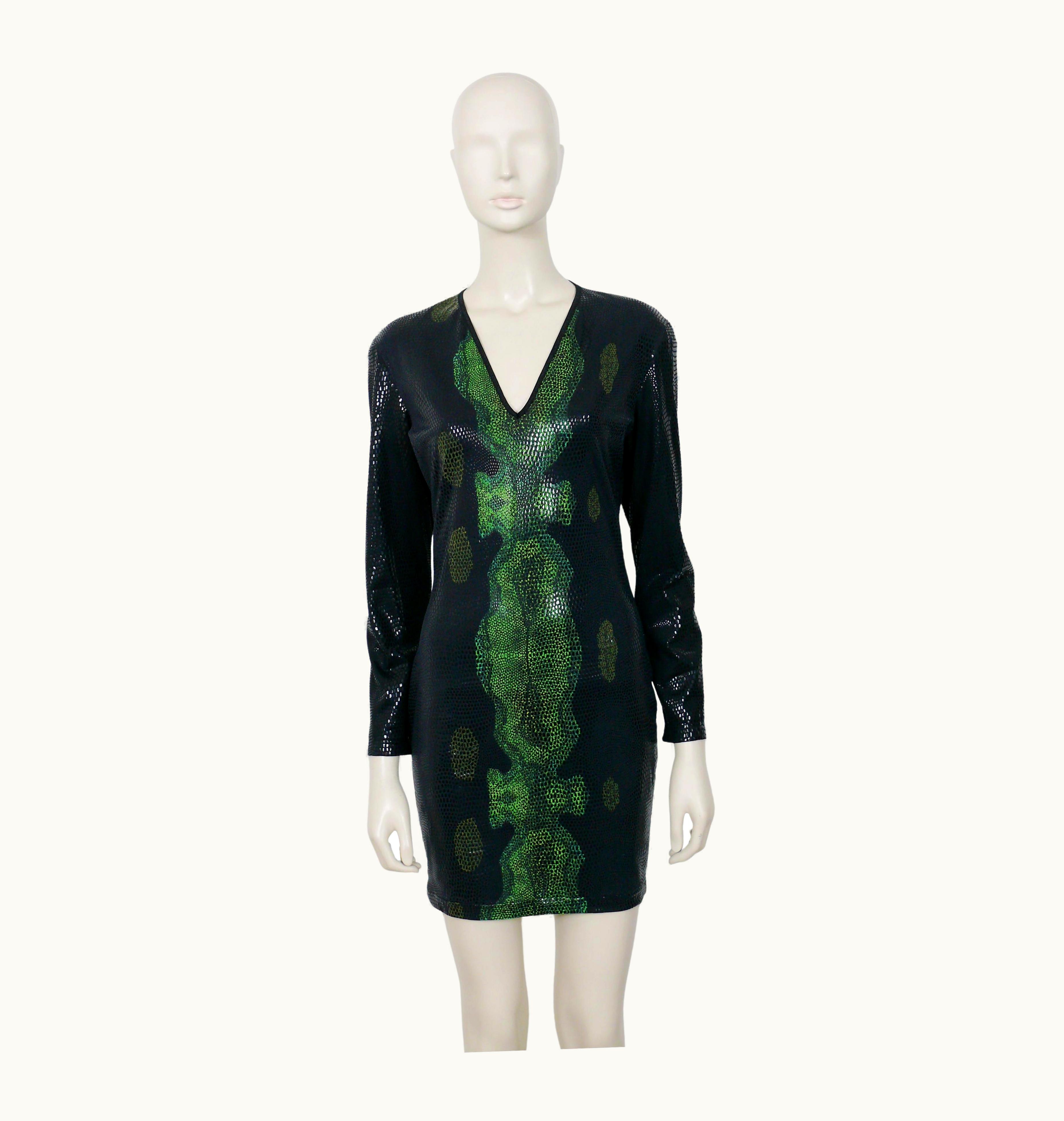 Mugler Thierry Mugler Vintage 1998 Black And Green Reptile Skin Like Dress
