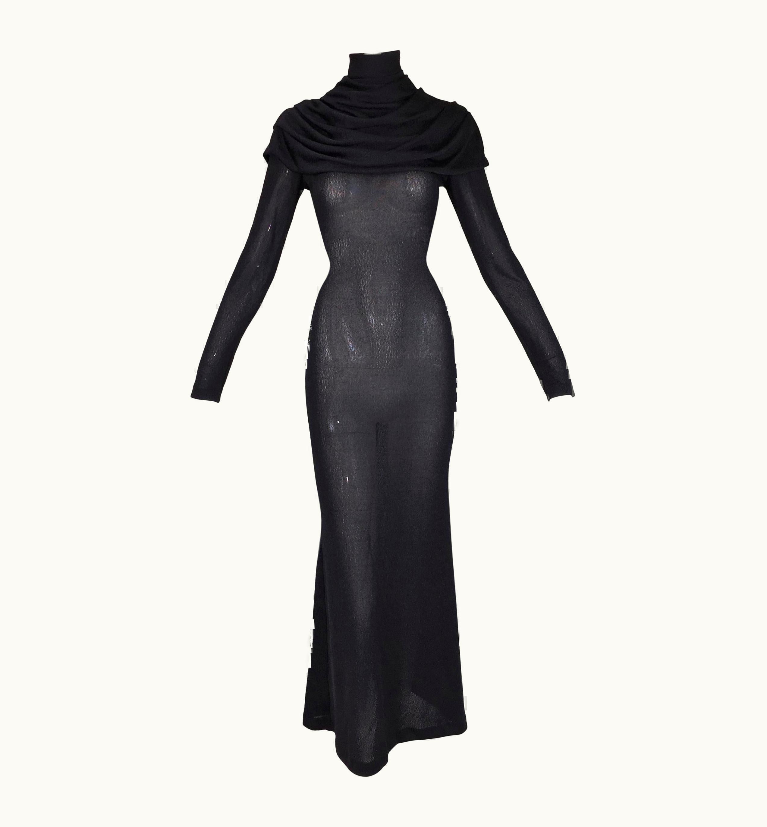Alexander McQueen AW 1998 Alexander McQueen Joan Sheer Black Knit S/S Catholic Gown Dress