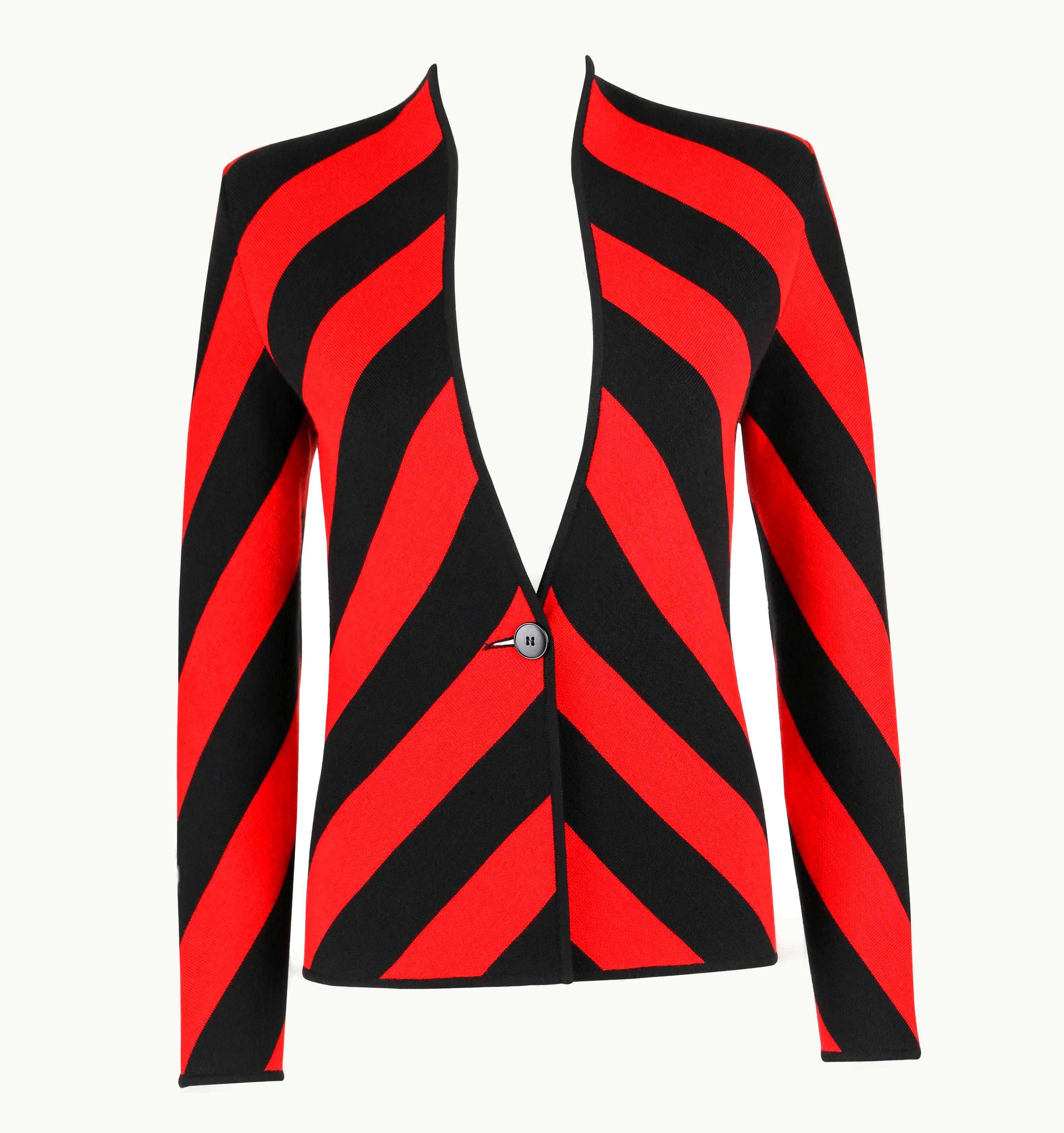 Alexander McQueen Givenchy Couture AW 1998 Alexander McQUEEN Black Red Stripe Wool Knit Blazer