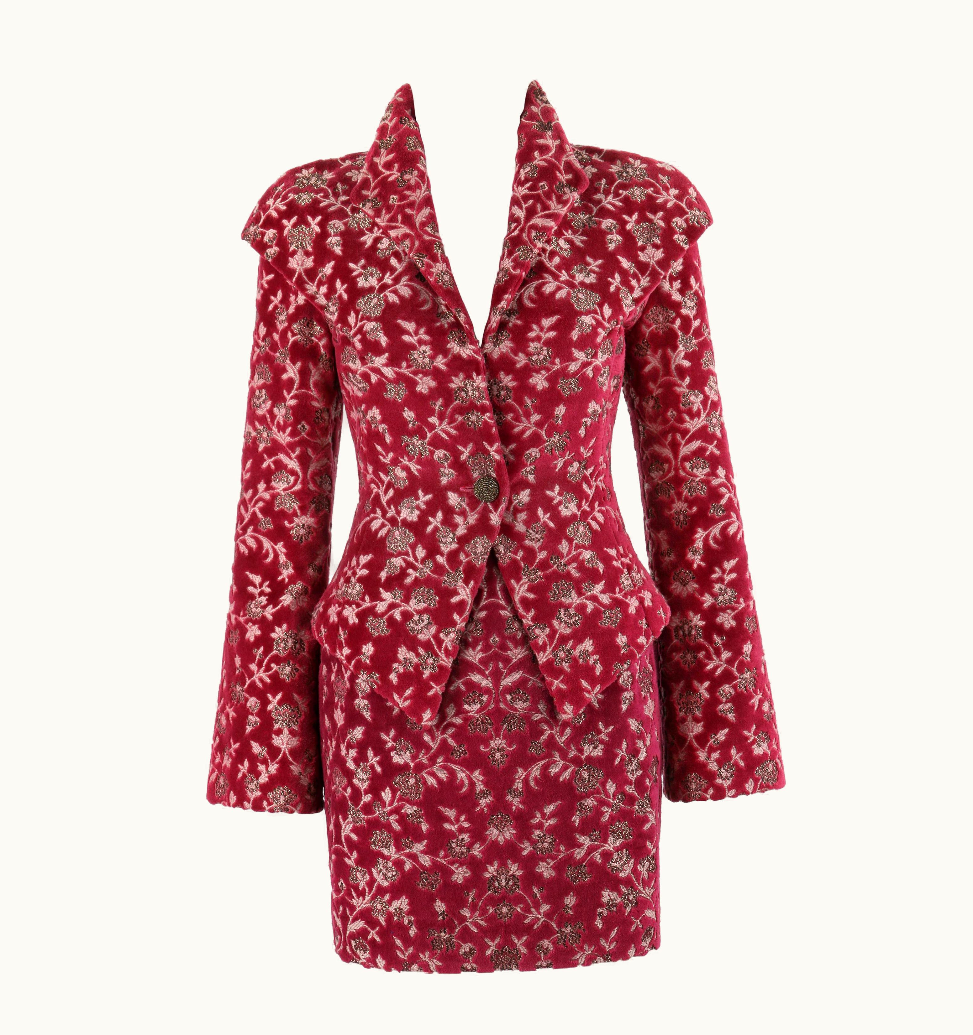 Alexander McQueen Givenchy Couture S/S 1998 Alexander McQUEEN 2 Pc Floral Jacquard Skirt Suit Set