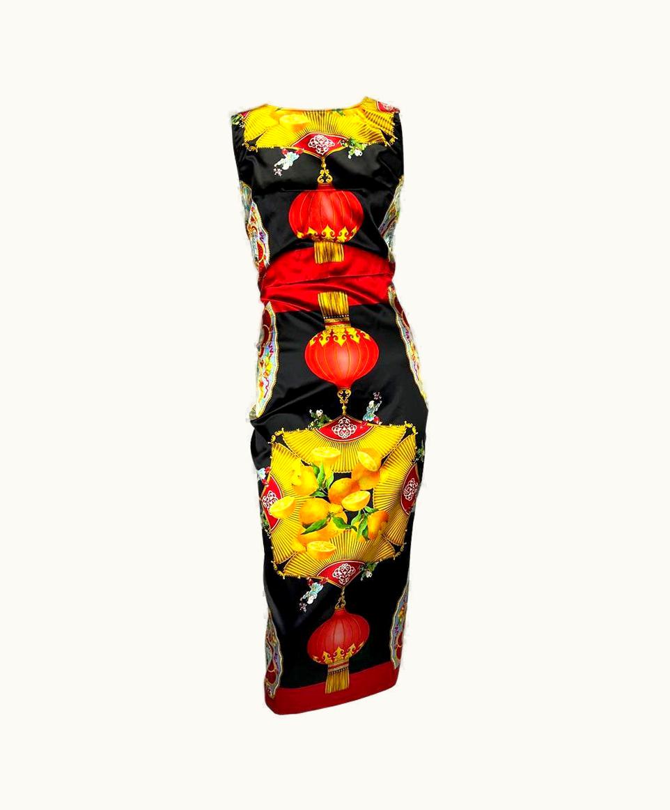Dolce & Gabbana AW 1998 Vintage Dolce And Gabbana Chinoiserie Lantern Print Pin-Up Satin Dress