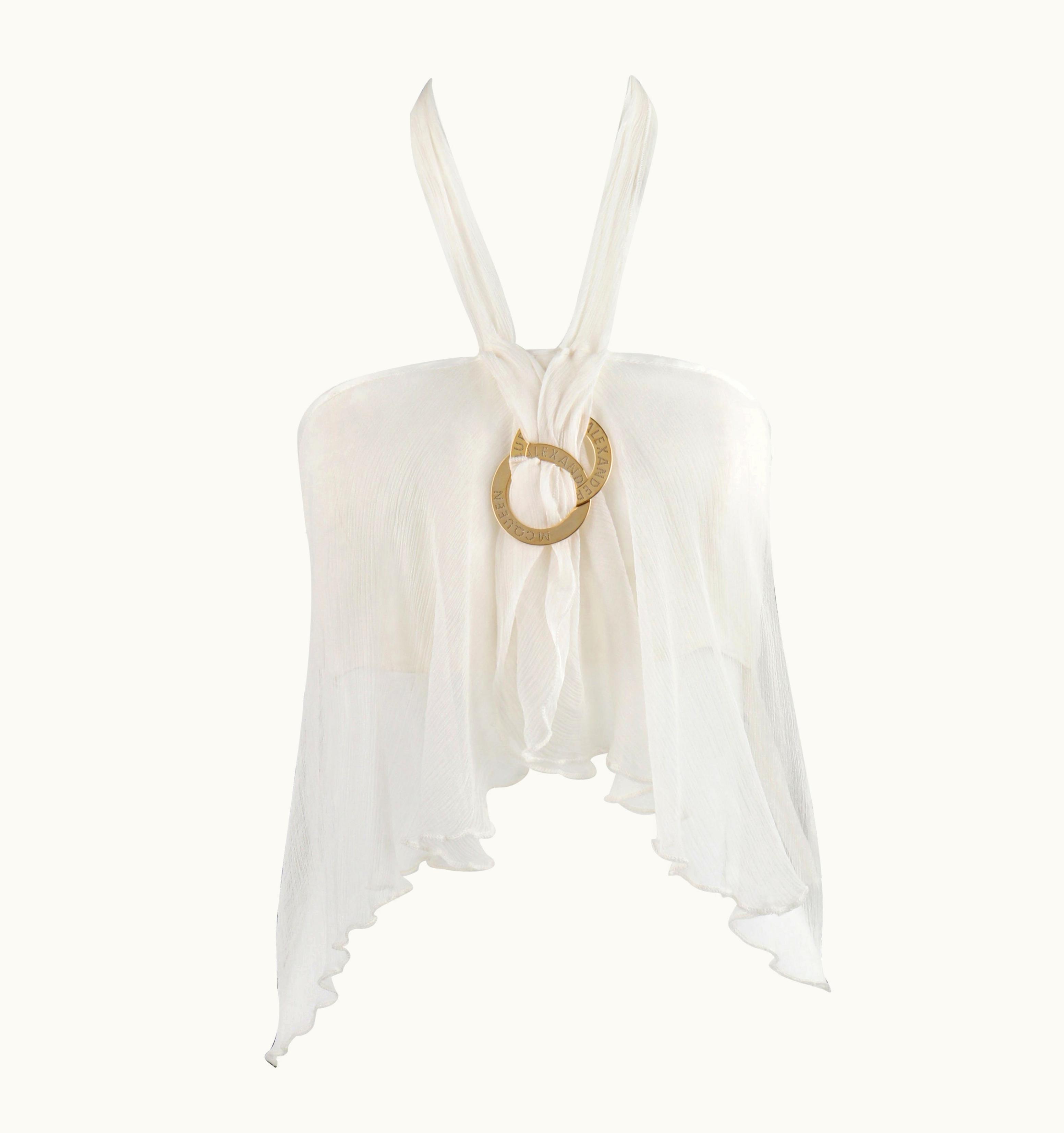Alexander McQueen Alexander McQUEEN S/S 1998 White Silk Chiffon Gold Hardware Halter Tank Top Nwt