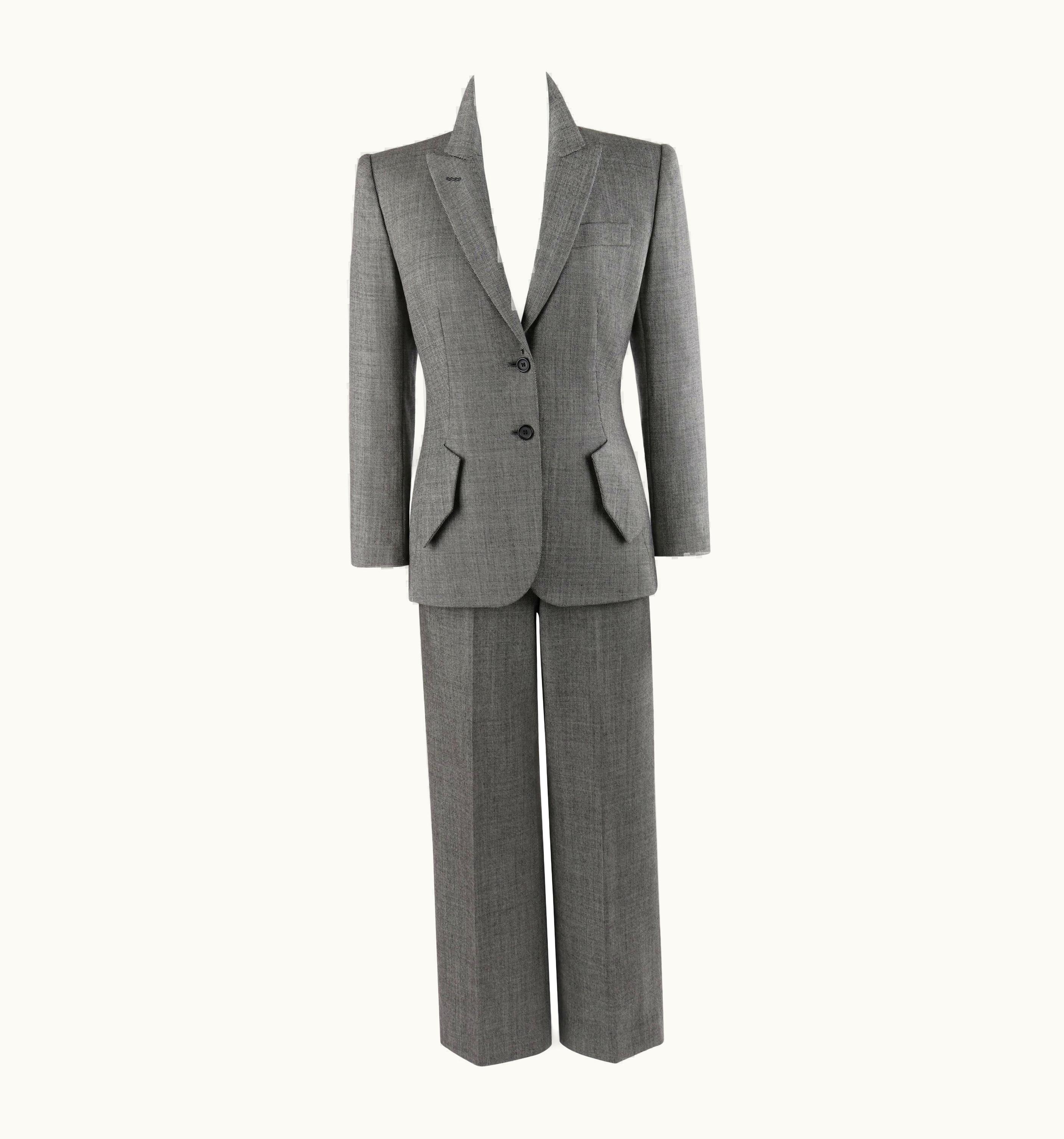 Alexander McQueen Alexander McQUEEN AW 1998 "Joan" Gray Blazer Jacket Wide Leg Trouser Pant Suit