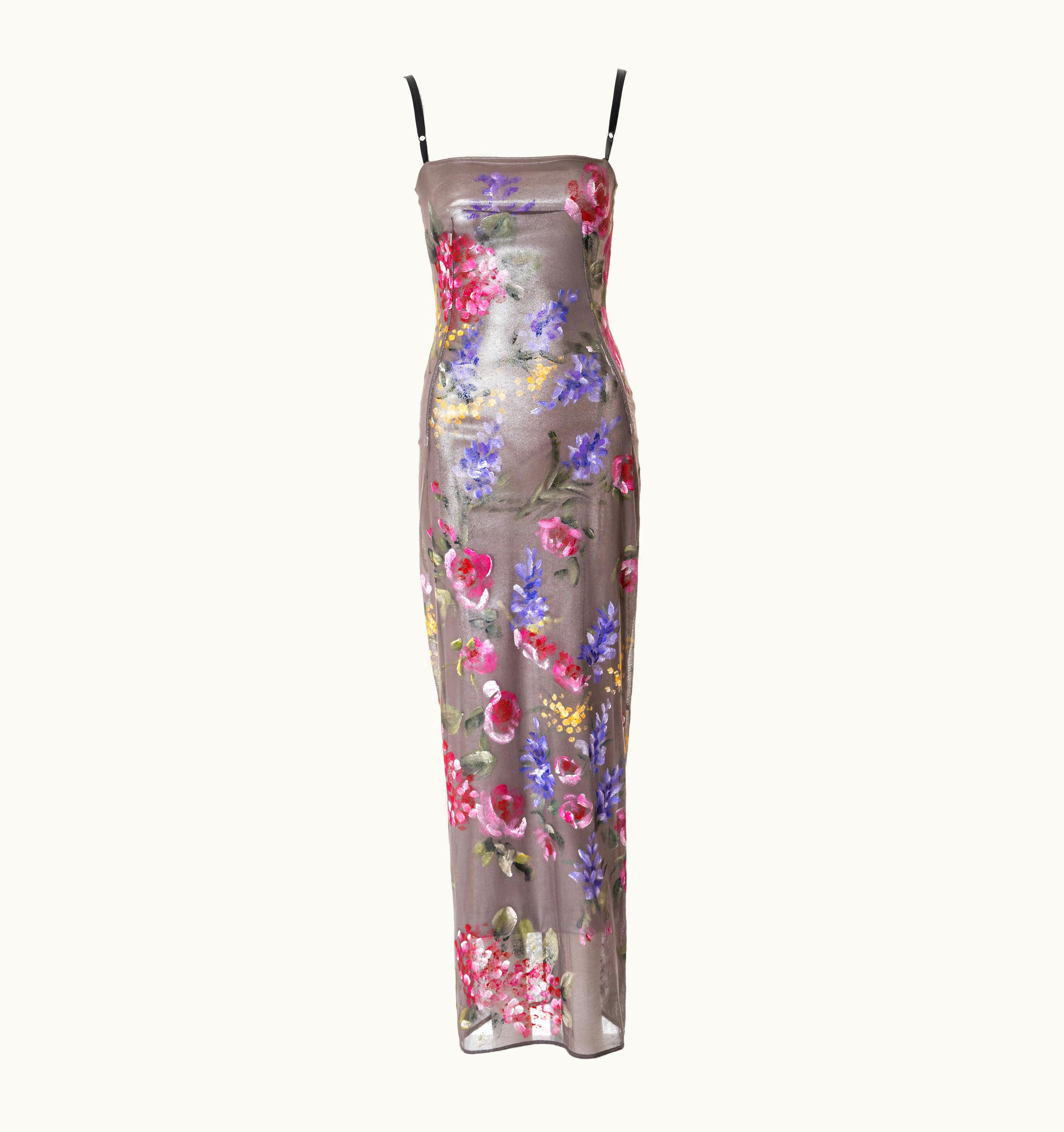 Dolce & Gabbana Dolce & Gabbana Hand-painted Mesh And Silver Lycra Evening Dress, AW 1998