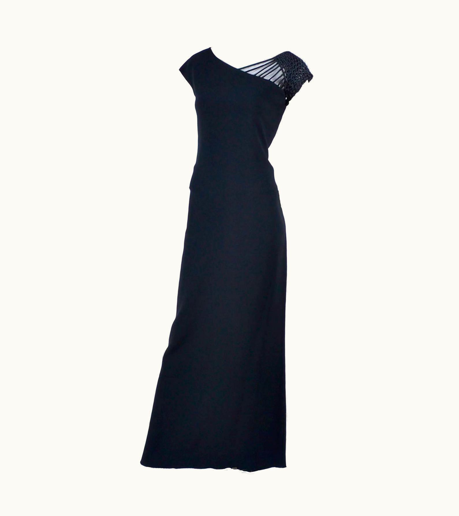 Valentino 1990s Valentino Dress Black Crepe Evening Gown With Woven Shoulder Details